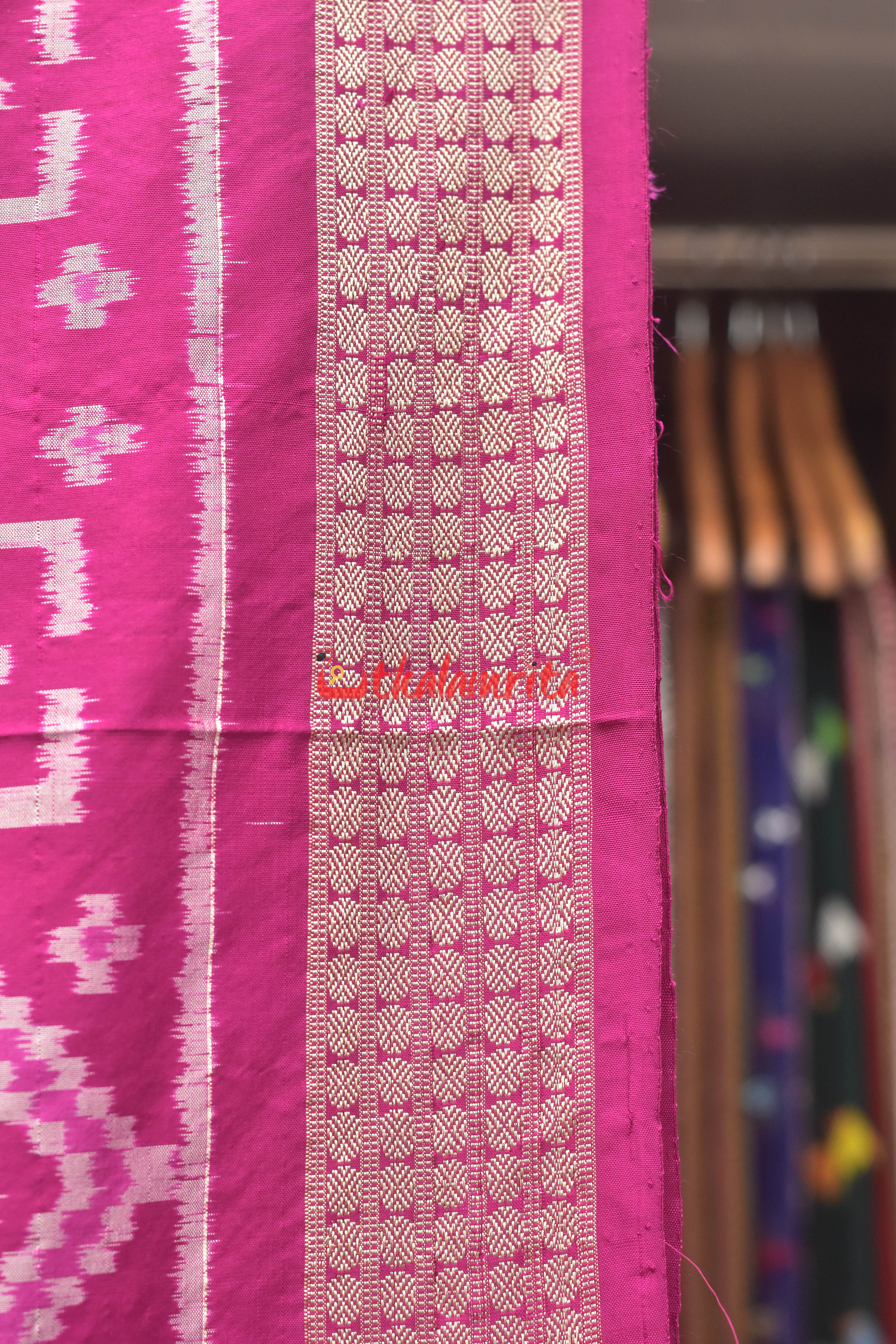 Blue Double Border Odishi Face Sambalpuri Silk Saree