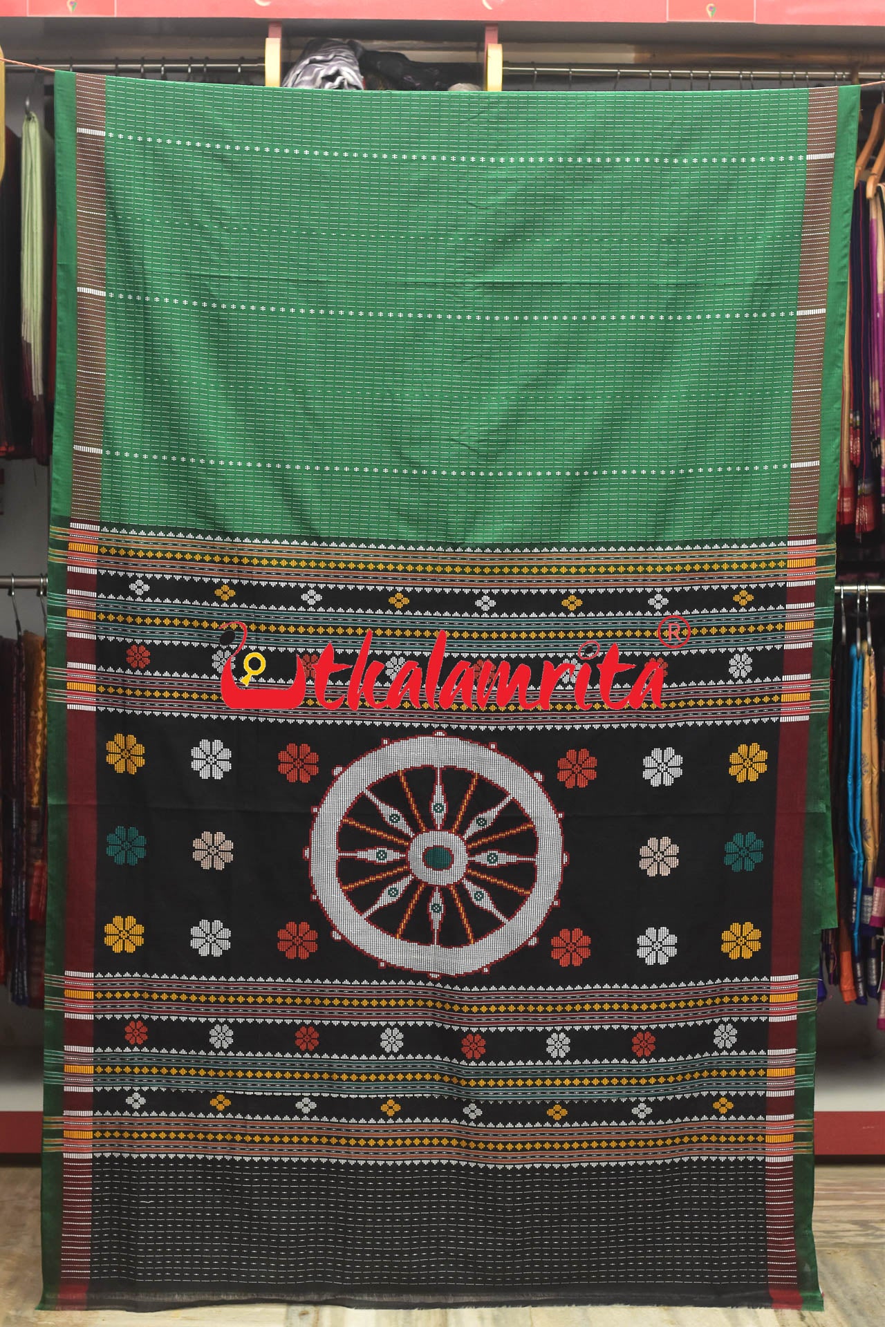 Green Dhalapathar Konark Chakra Cotton Saree