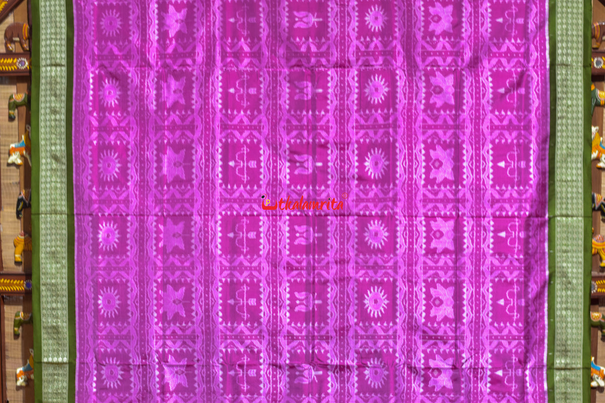 Asta Durga Padma Pink Mehndi Sambalpuri Silk Saree