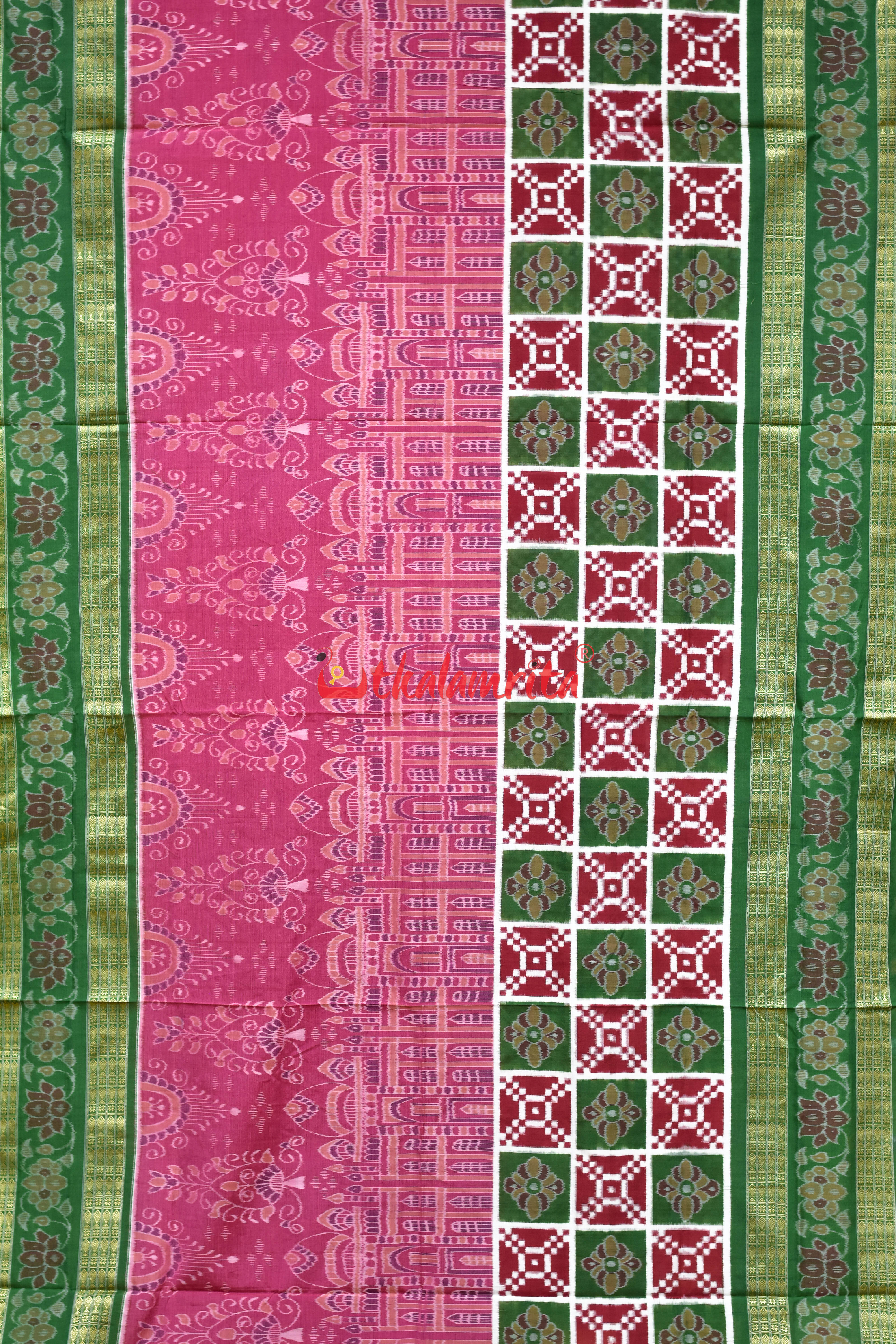 Pink Taj Mahal Scot Flower Sambalpuri Cotton Saree