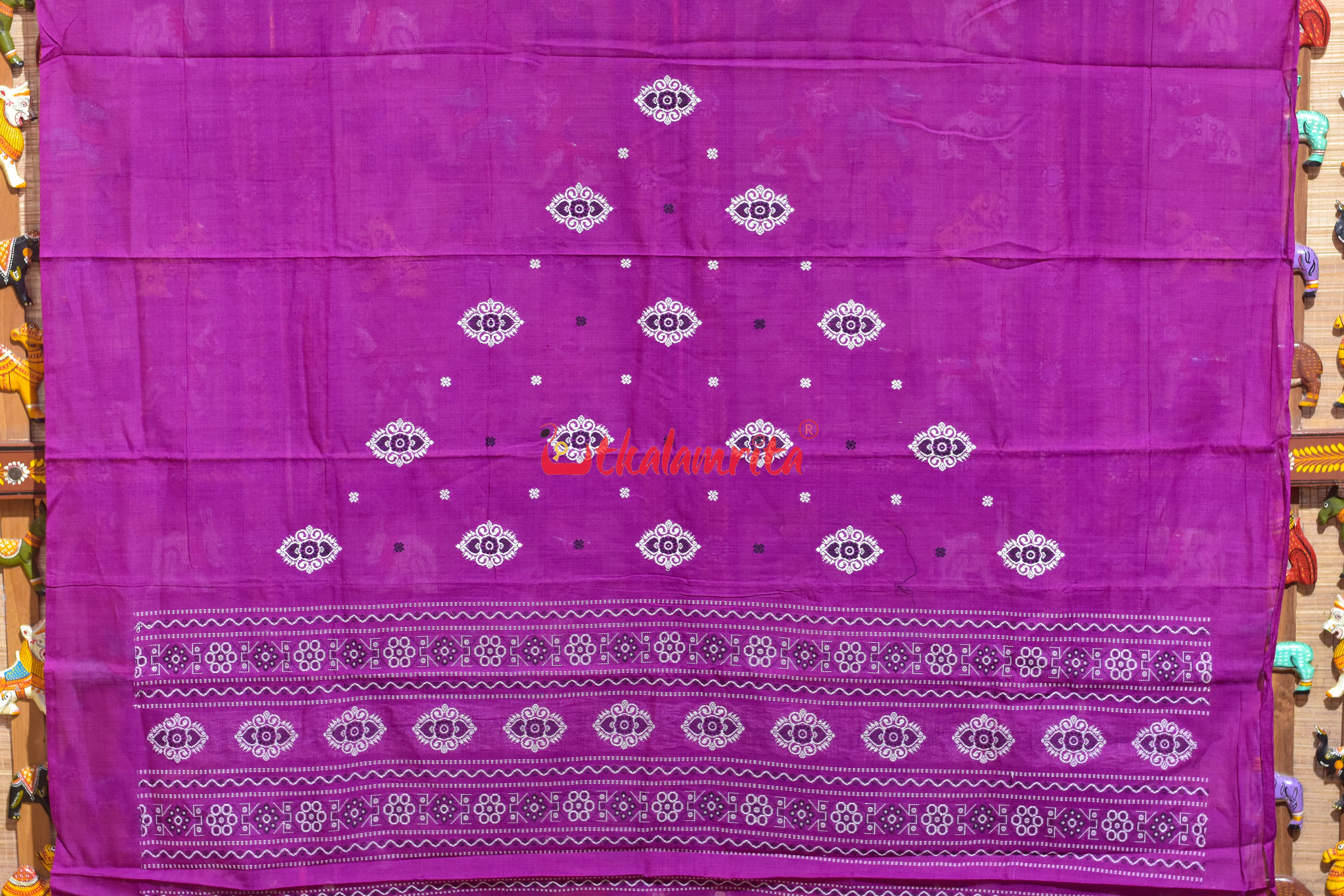 Magenta with Black Yellow Flower Bomkai Dress Set