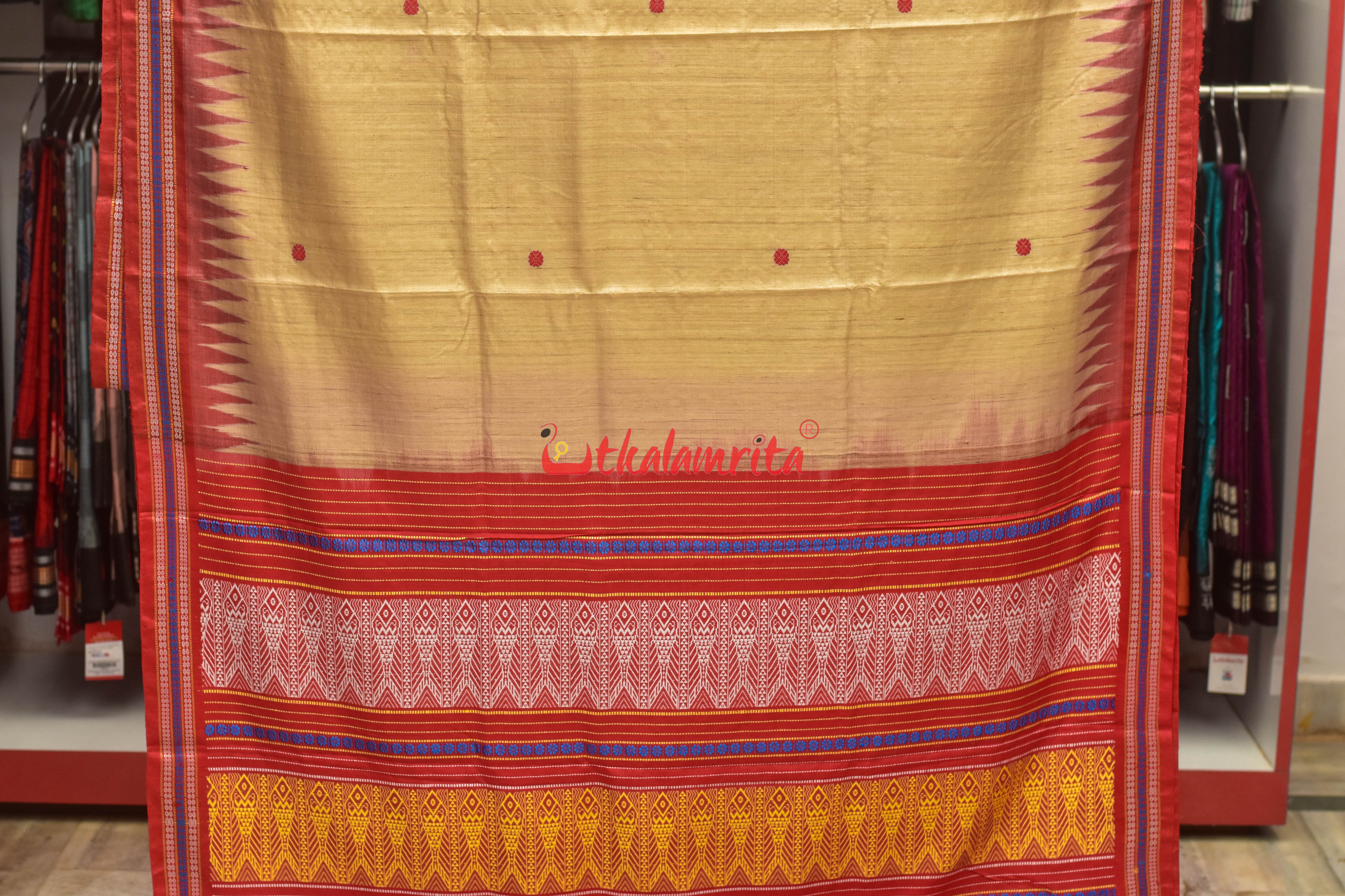 Natural Red Rudraksha Border Jaala Anchal Tussar Saree