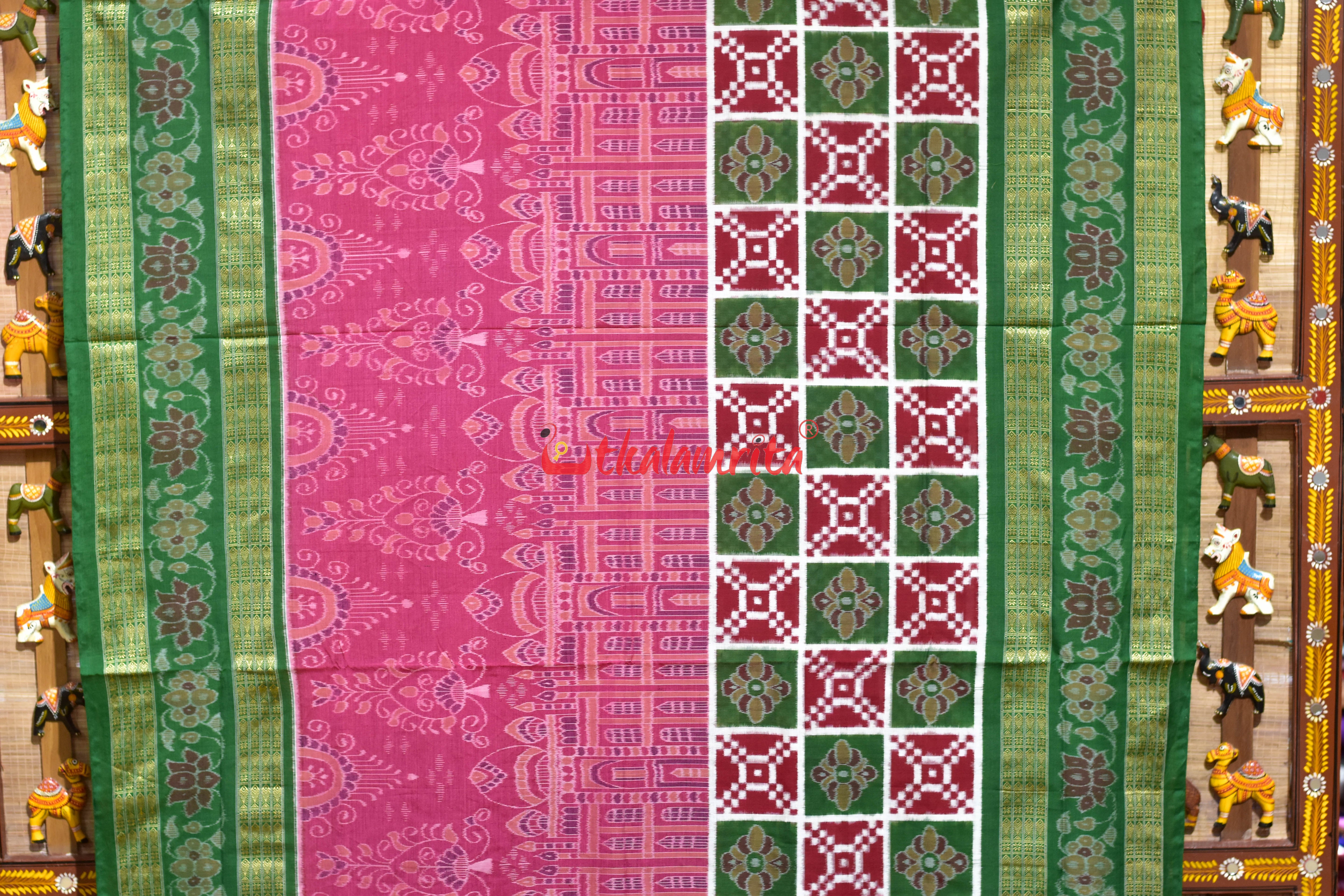 Pink Taj Mahal Scot Flower Sambalpuri Cotton Saree