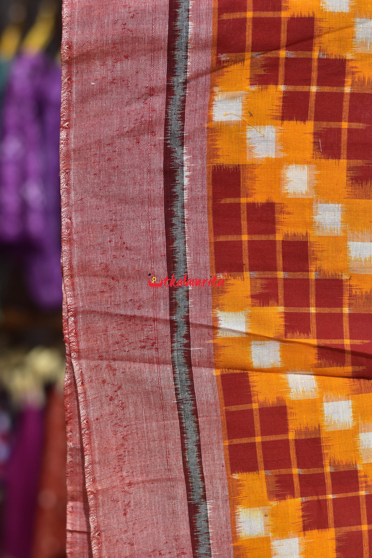 yellow peach tribal pasapali cotton fabric