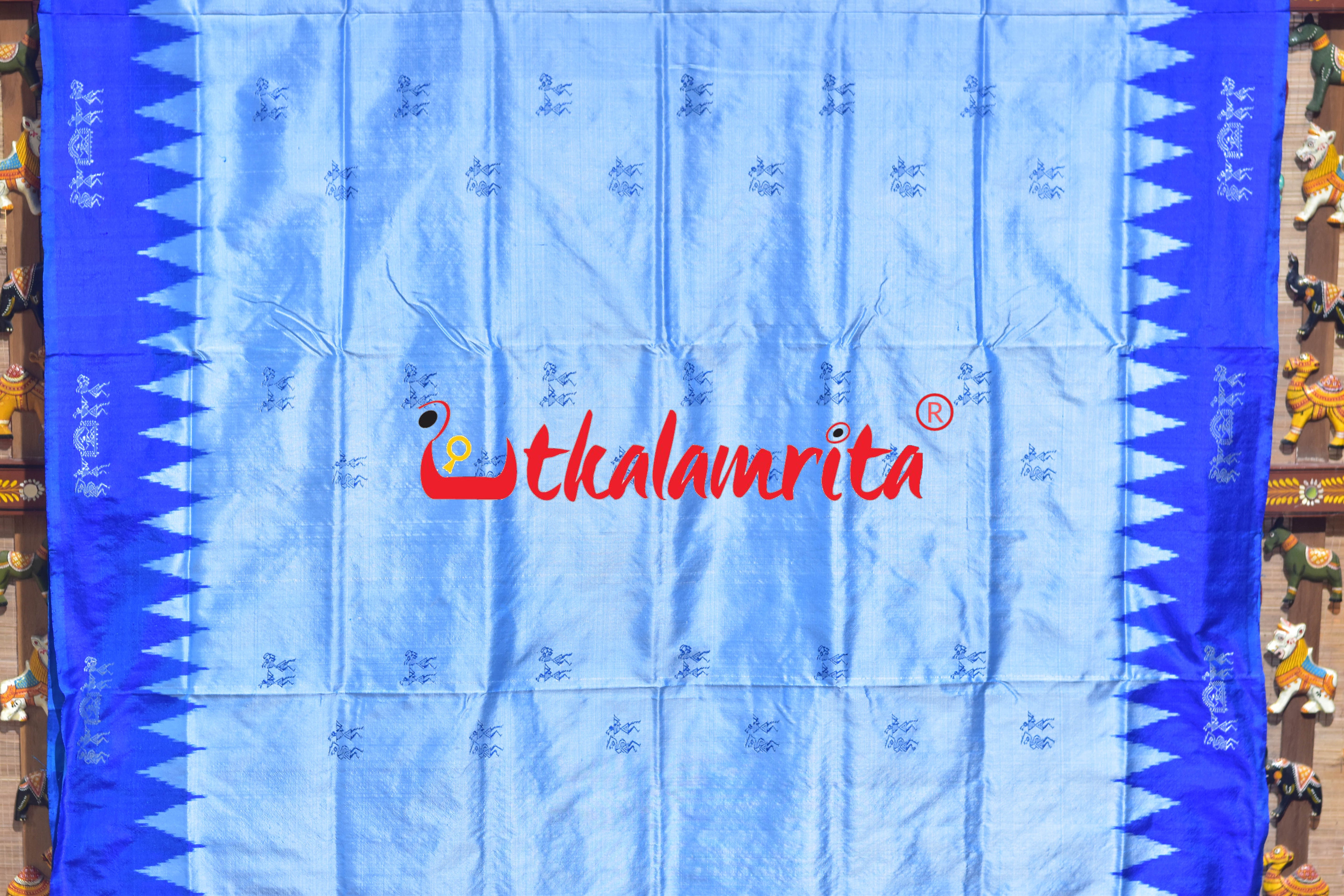 Sky Blue Deep Blue Sabari Bomkai Silk Saree
