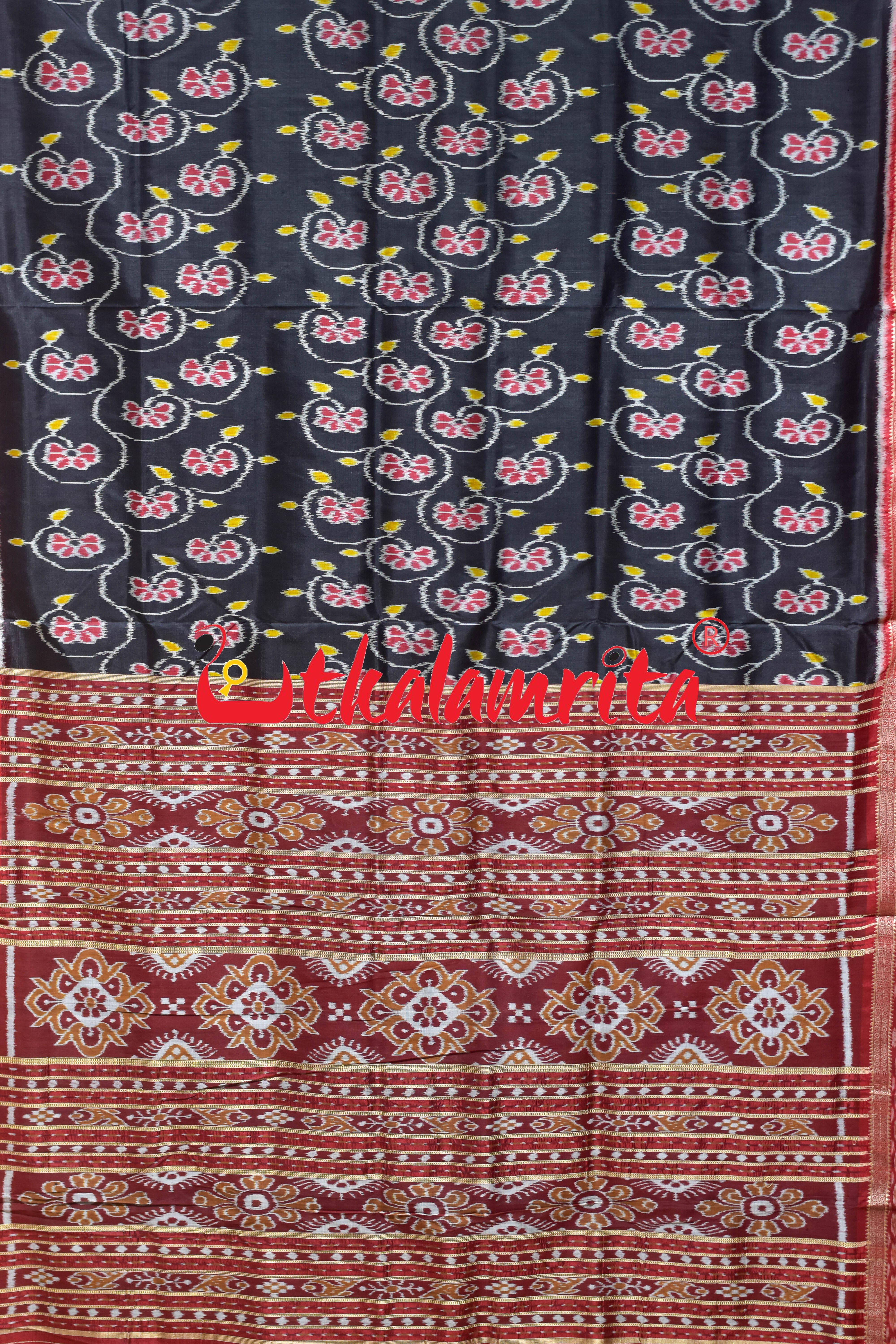 Black Body Lata Phula Khandua Silk Saree