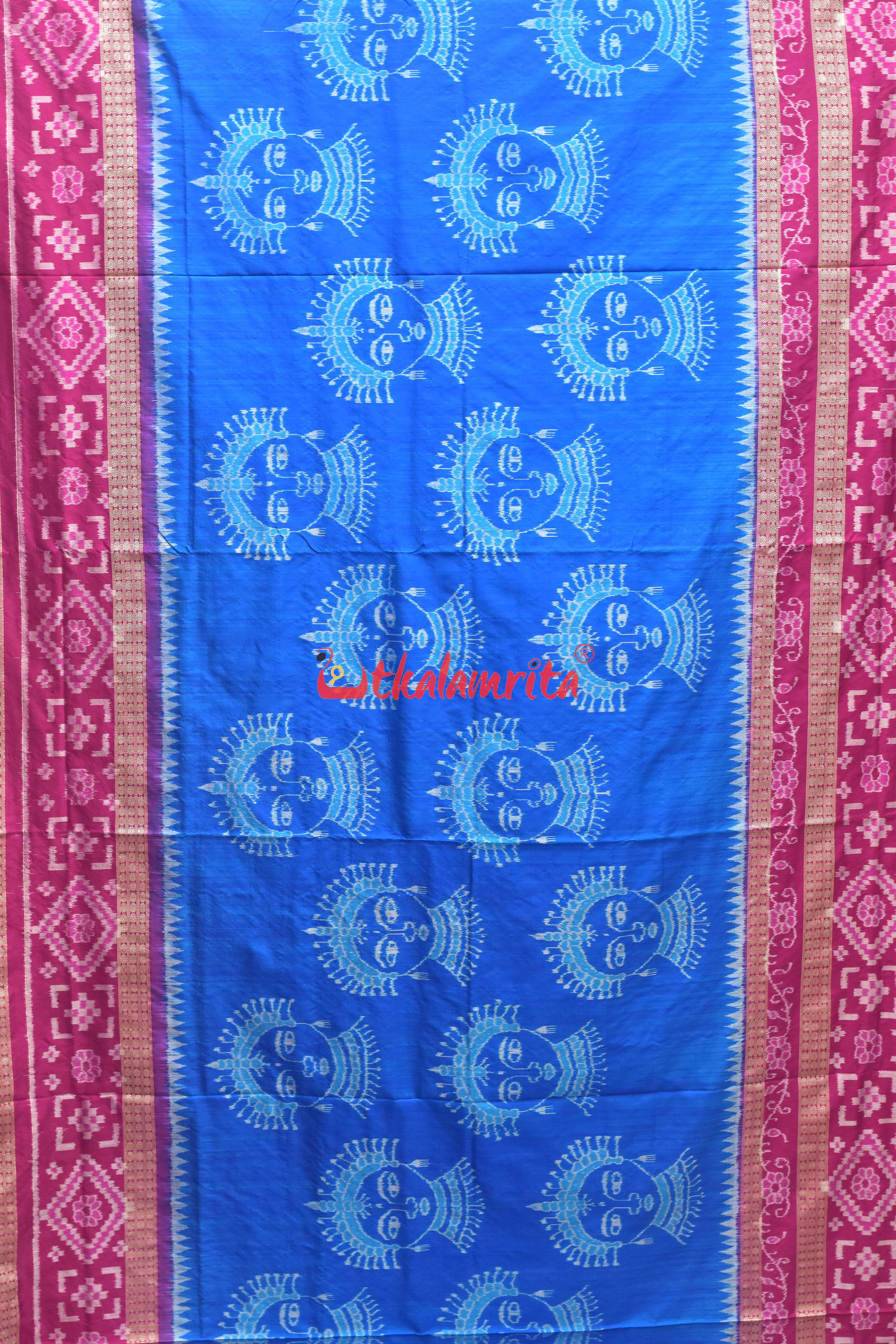 Blue Double Border Odishi Face Sambalpuri Silk Saree