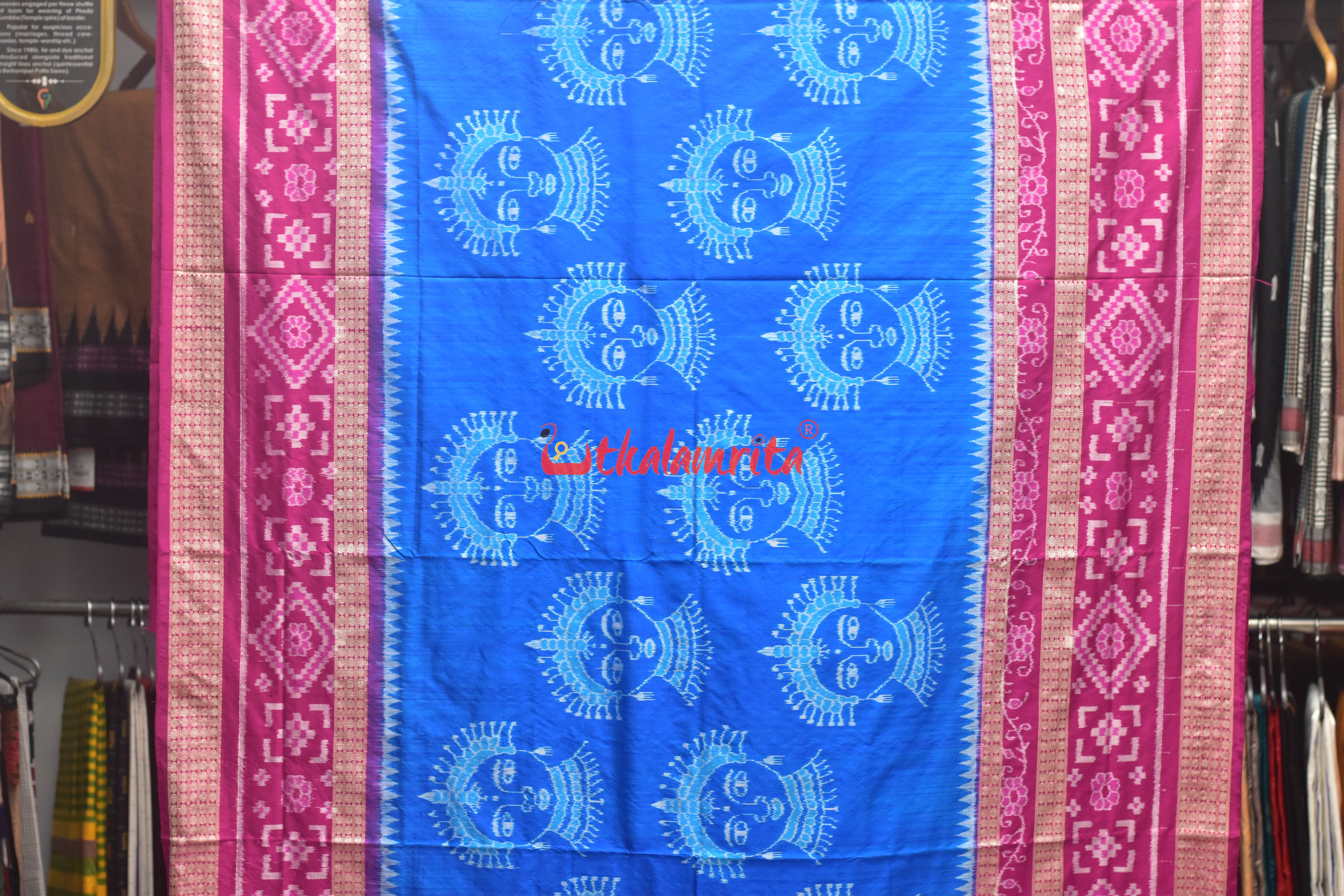 Blue Double Border Odishi Face Sambalpuri Silk Saree