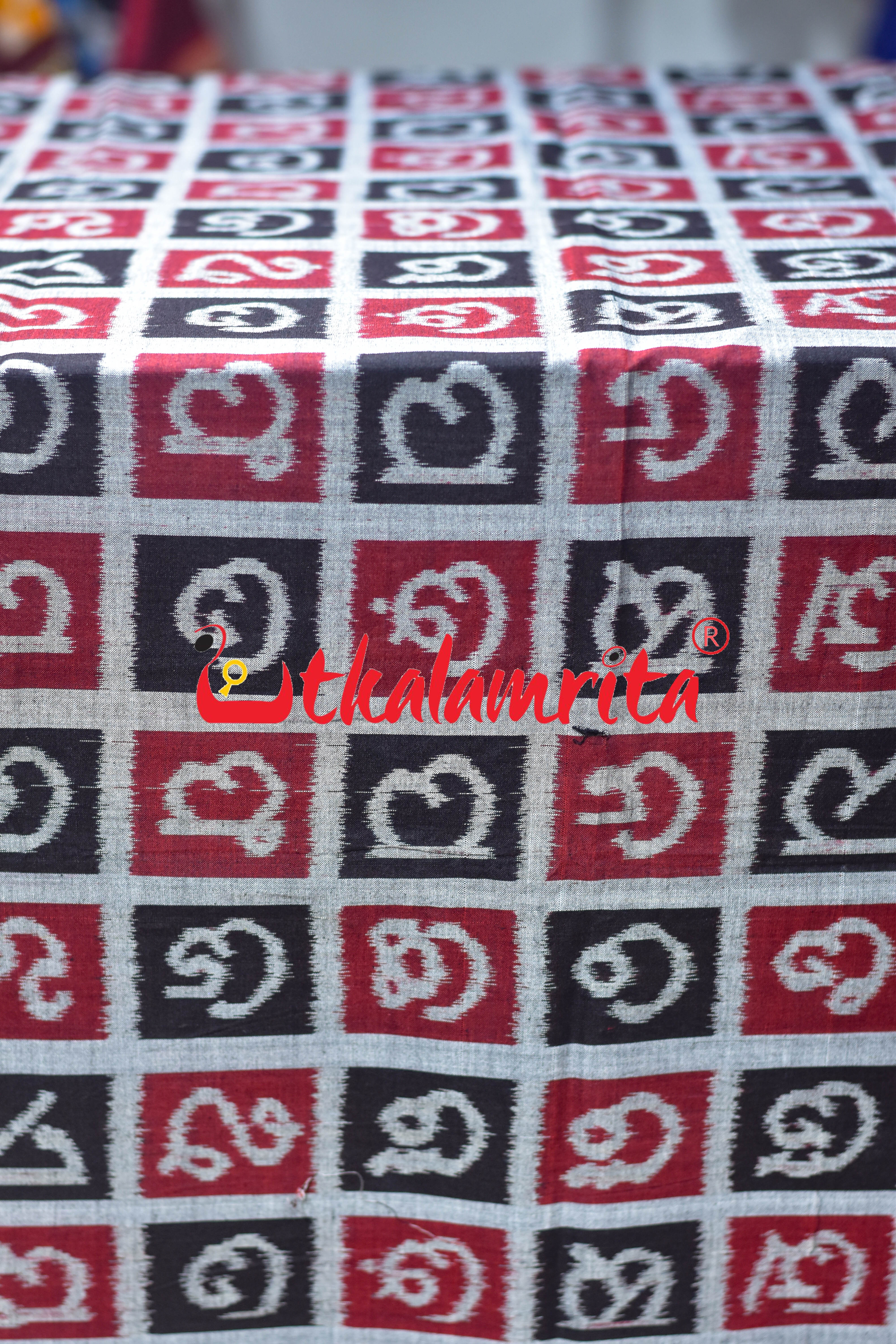 Black Silver Odia Alphabets Sambalpuri Cotton (Fabric)