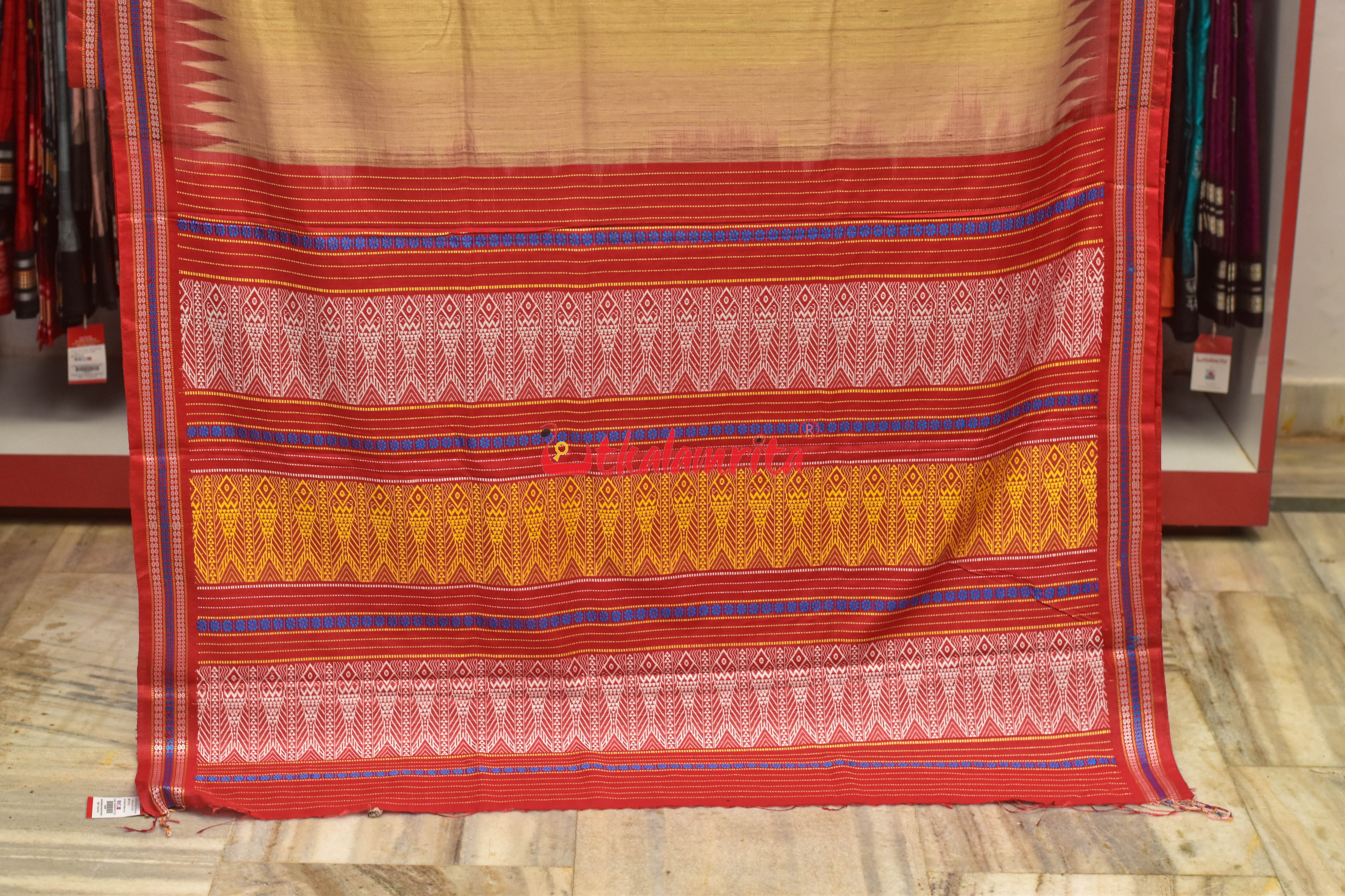 Natural Red Rudraksha Border Jaala Anchal Tussar Saree