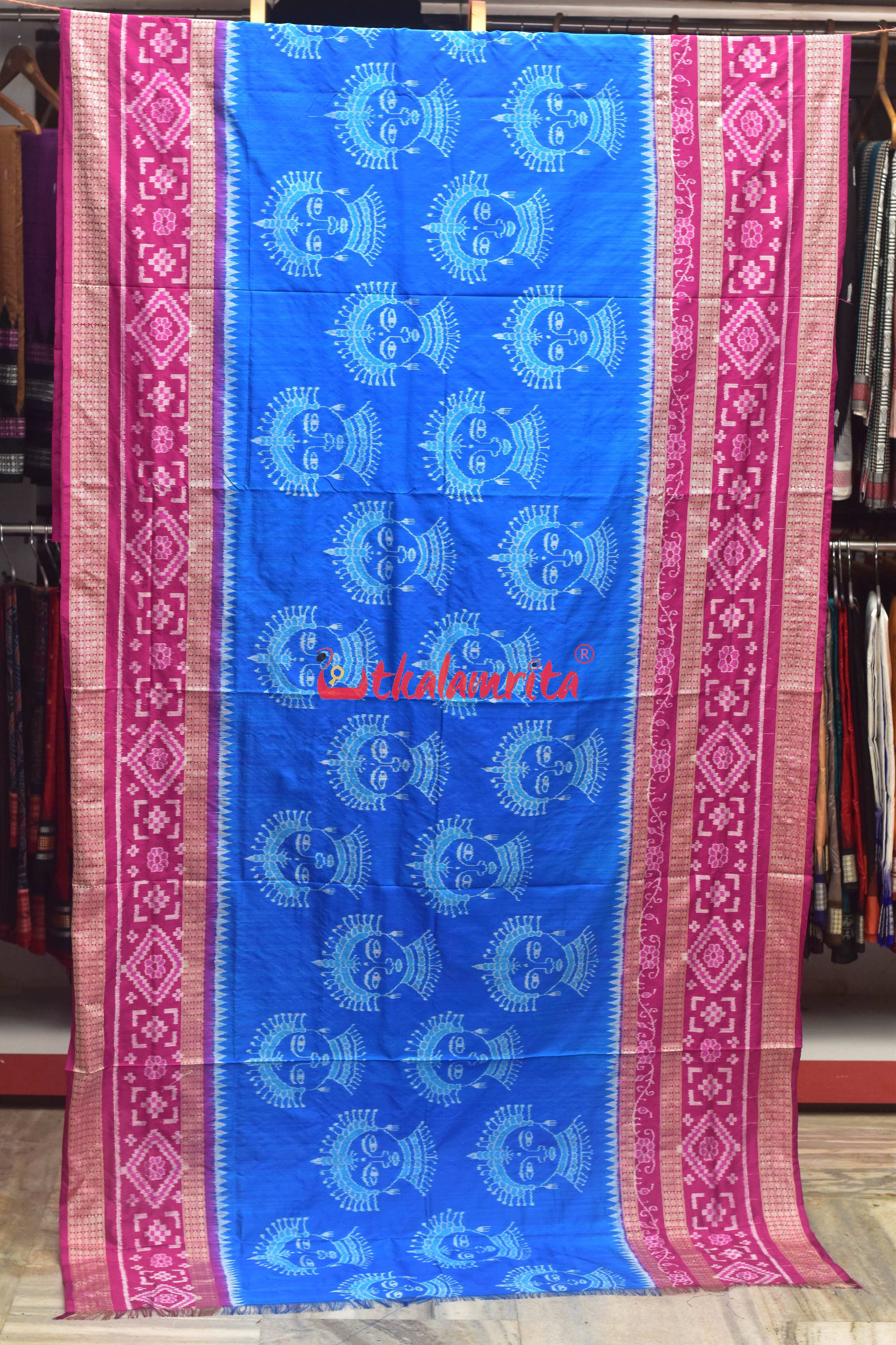 Blue Double Border Odishi Face Sambalpuri Silk Saree