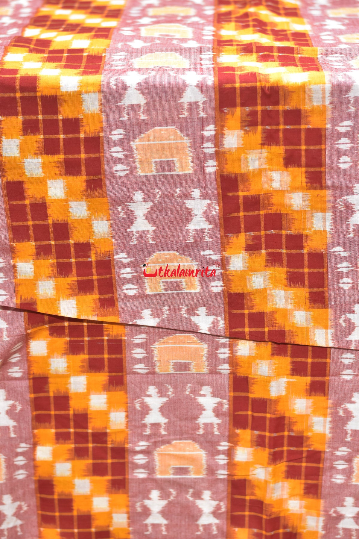 yellow peach tribal pasapali cotton fabric