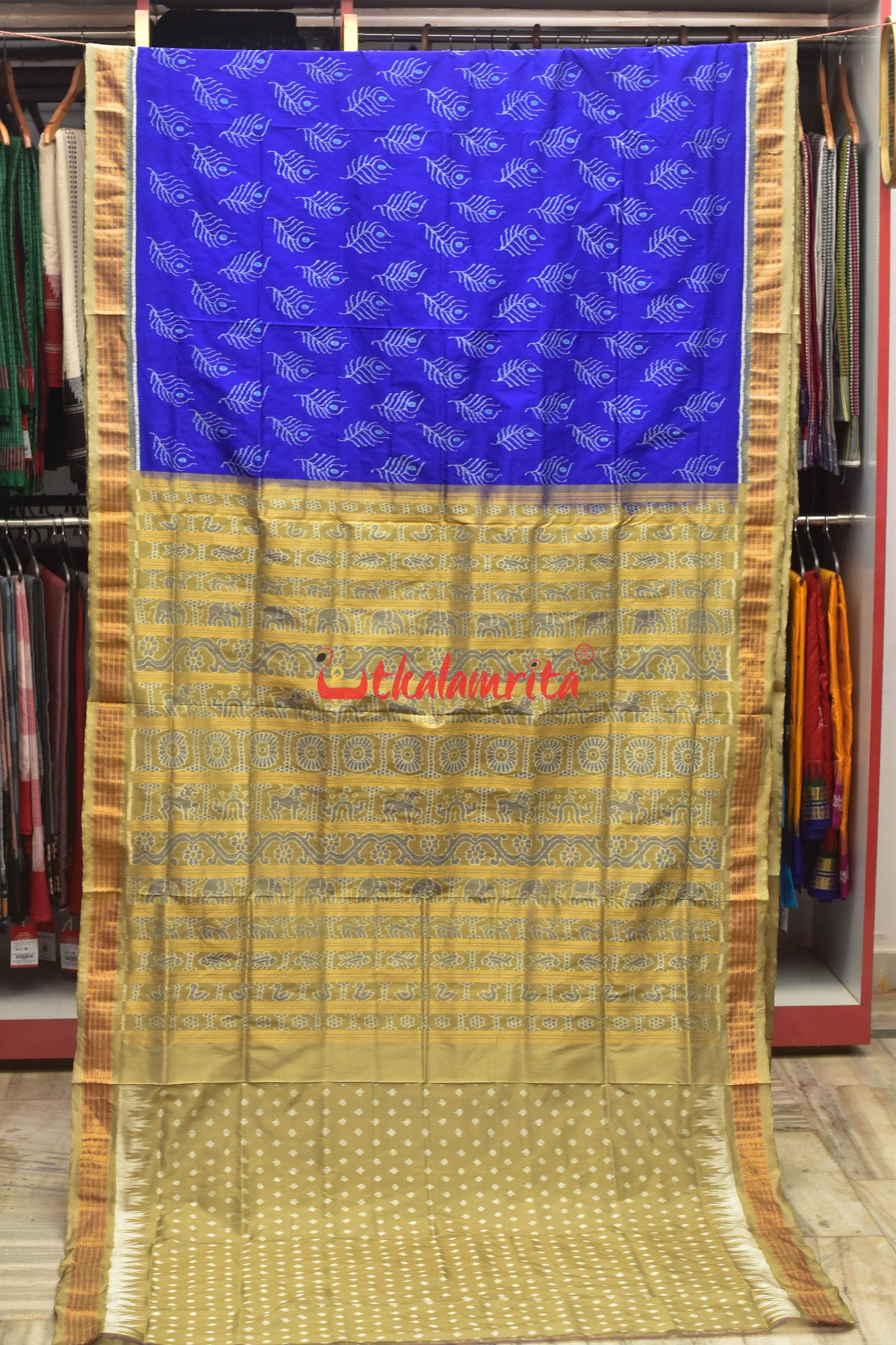 Persian Blue with Mayurapucha Sambalpuri Silk Saree