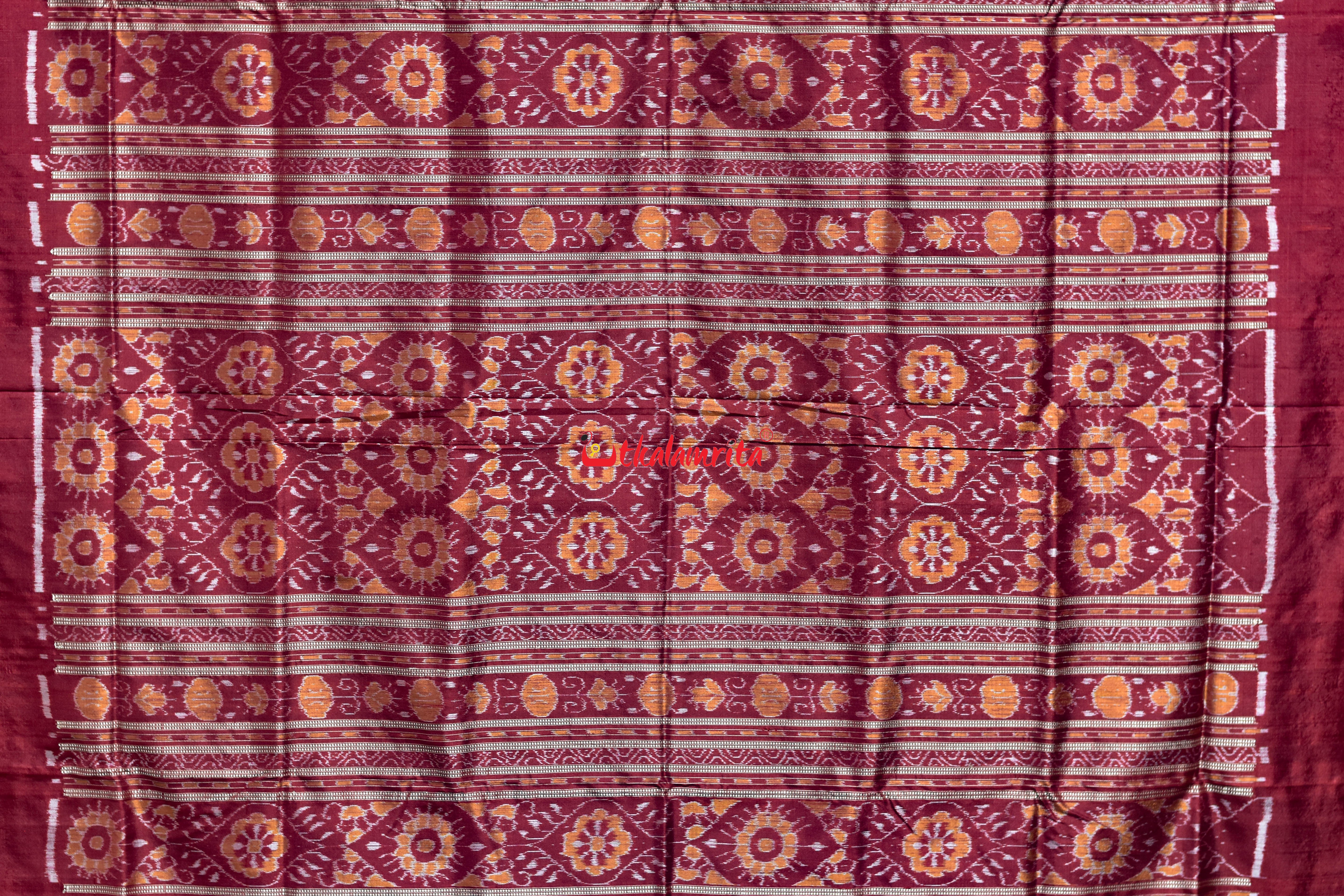 Dhadi Tribal Maroon Sambalpuri Silk Saree
