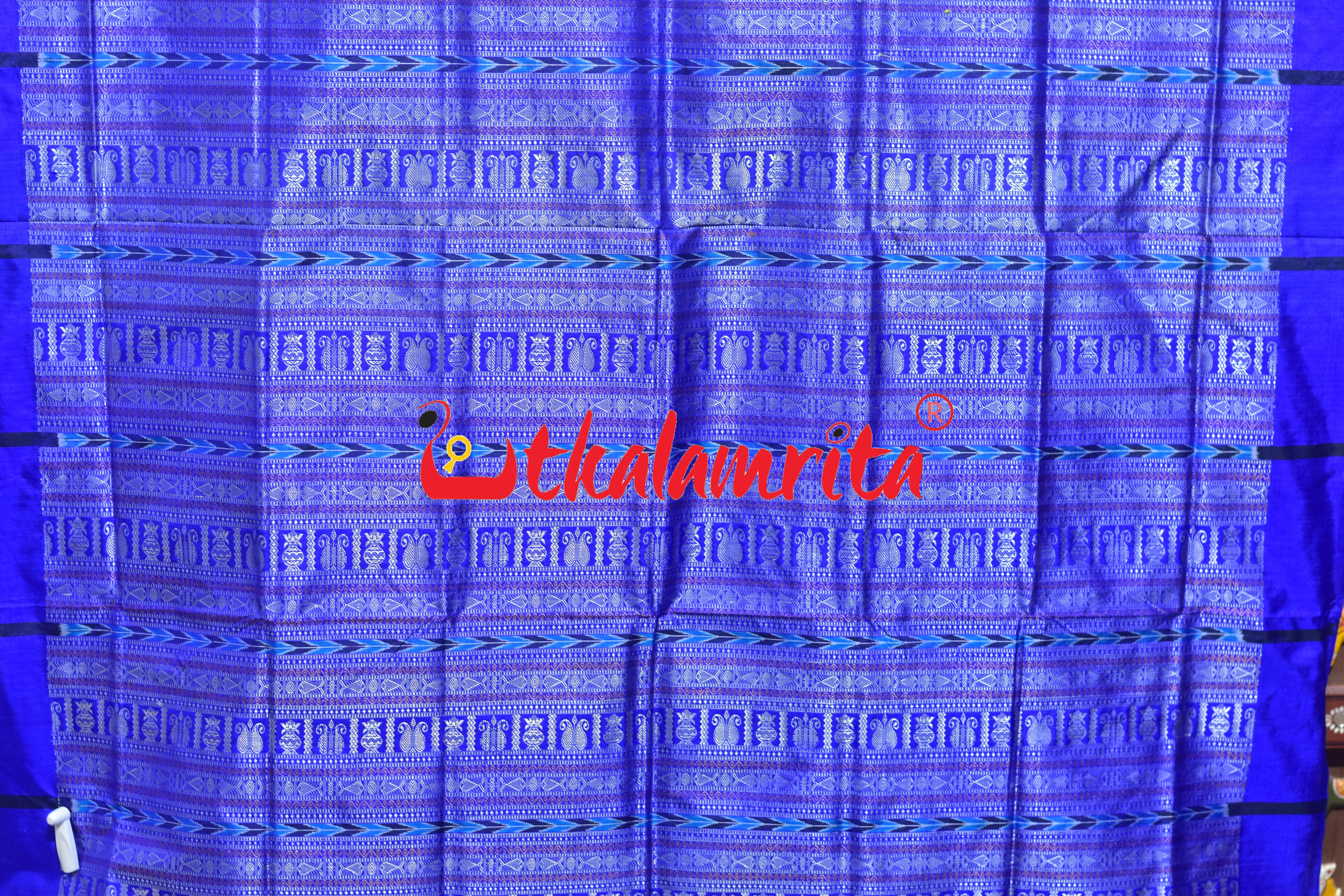 Neon Green Kalasa Blue Bomkai Silk Saree