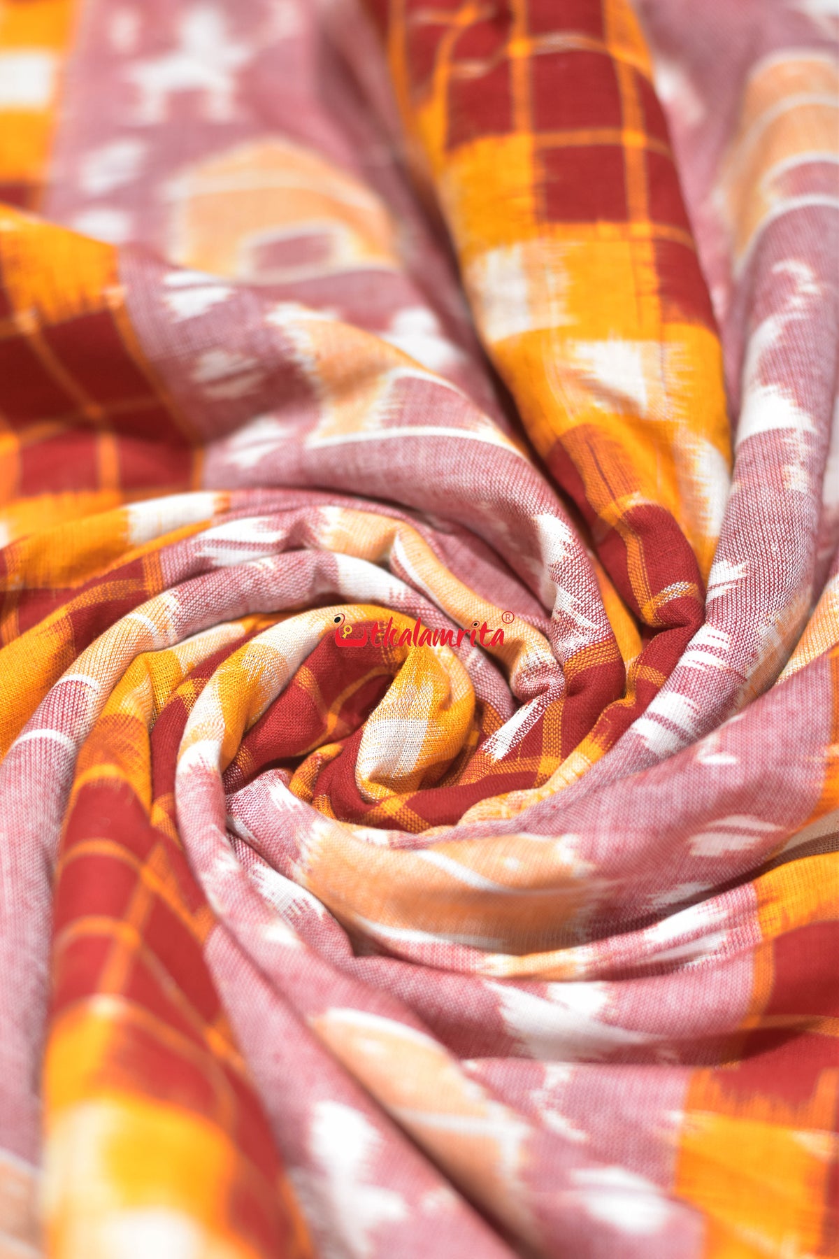 yellow peach tribal pasapali cotton fabric