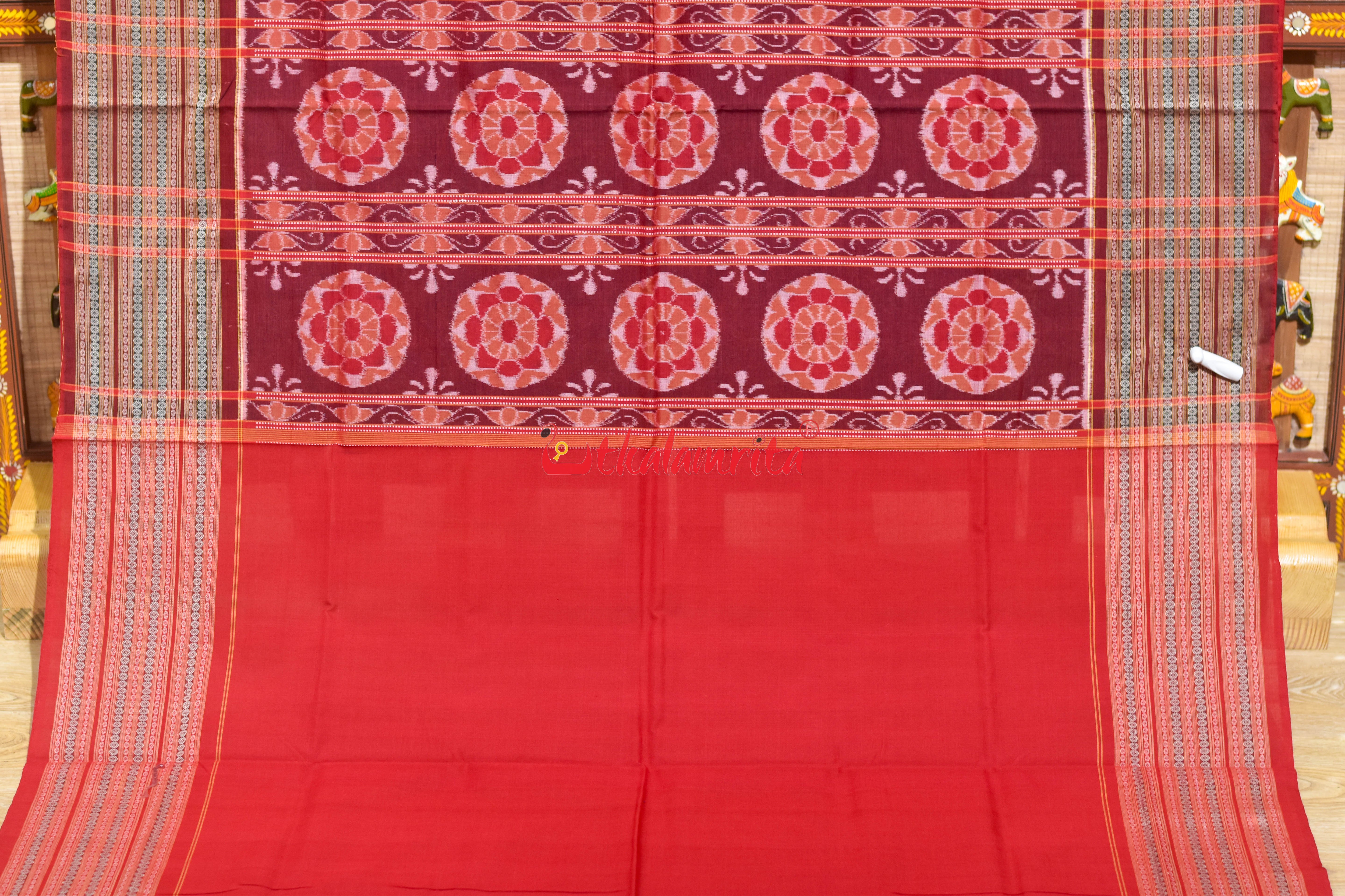 Blue Jungel Wide Border Sambalpuri Cotton Saree