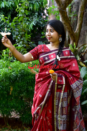 Red Coffee Dhadi Doll Bomkai Silk Saree