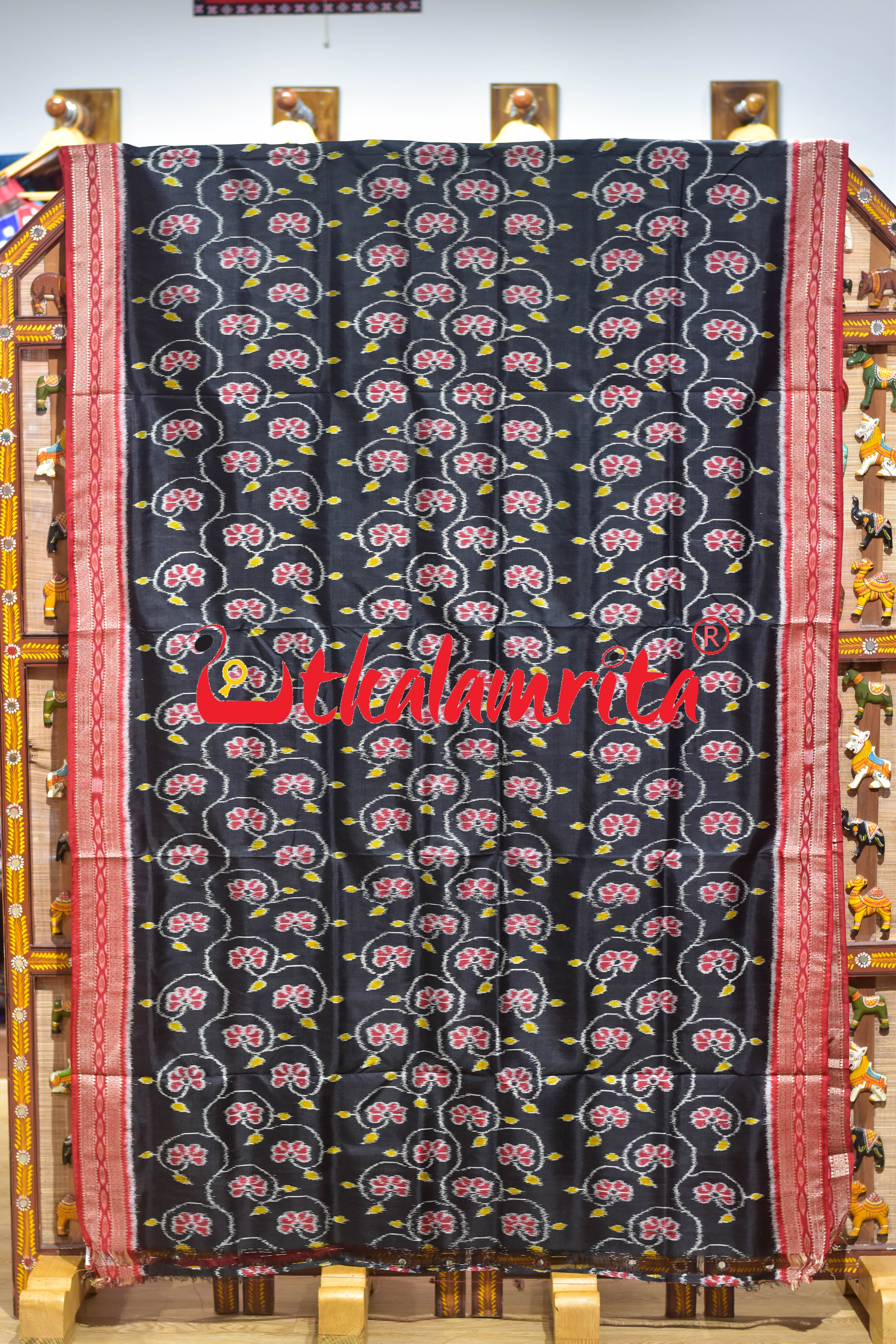 Black Body Lata Phula Khandua Silk Saree
