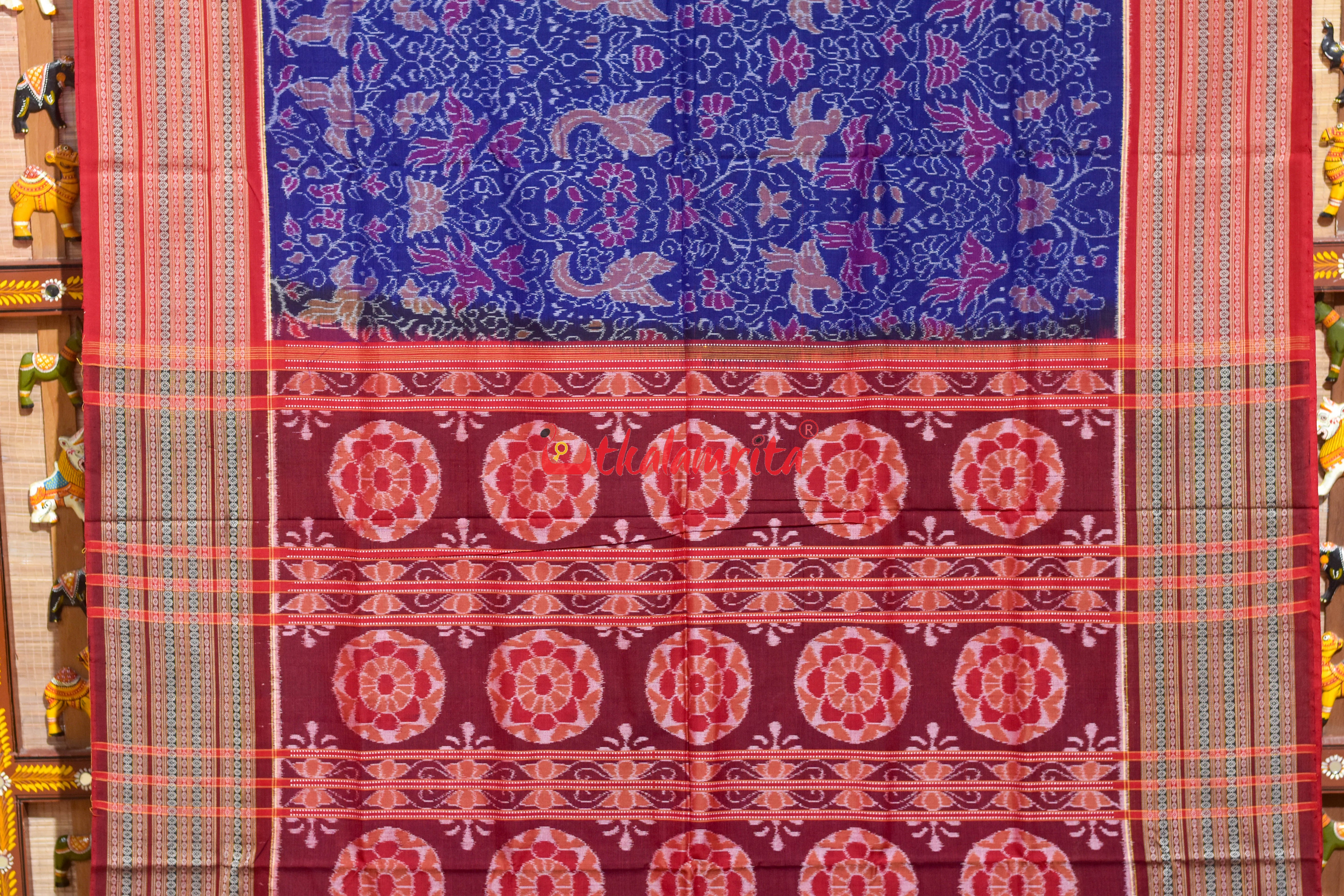Blue Jungel Wide Border Sambalpuri Cotton Saree