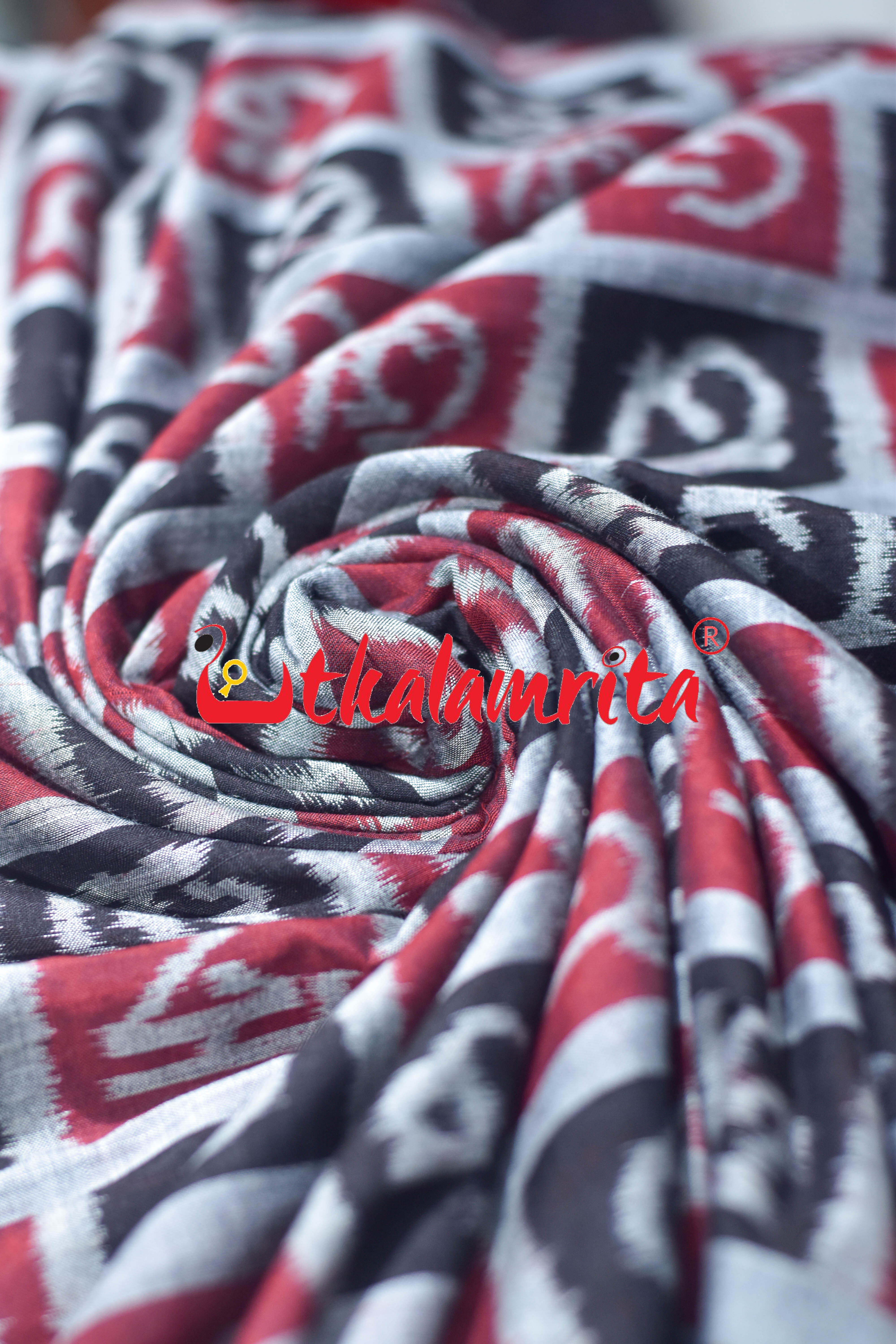 Black Silver Odia Alphabets Sambalpuri Cotton (Fabric)