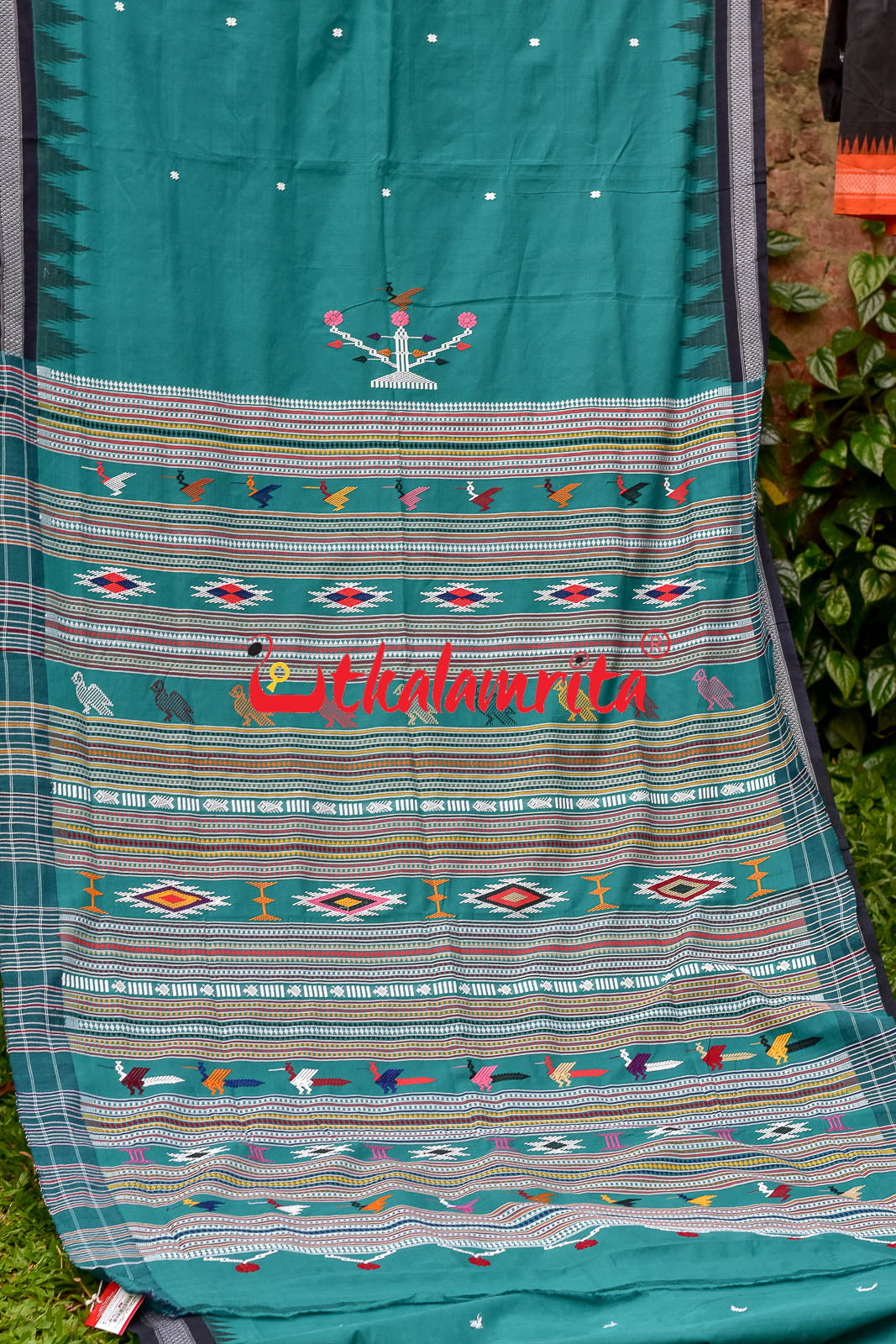 Fern Green Black Border Original Ganjam Bomkai Saree