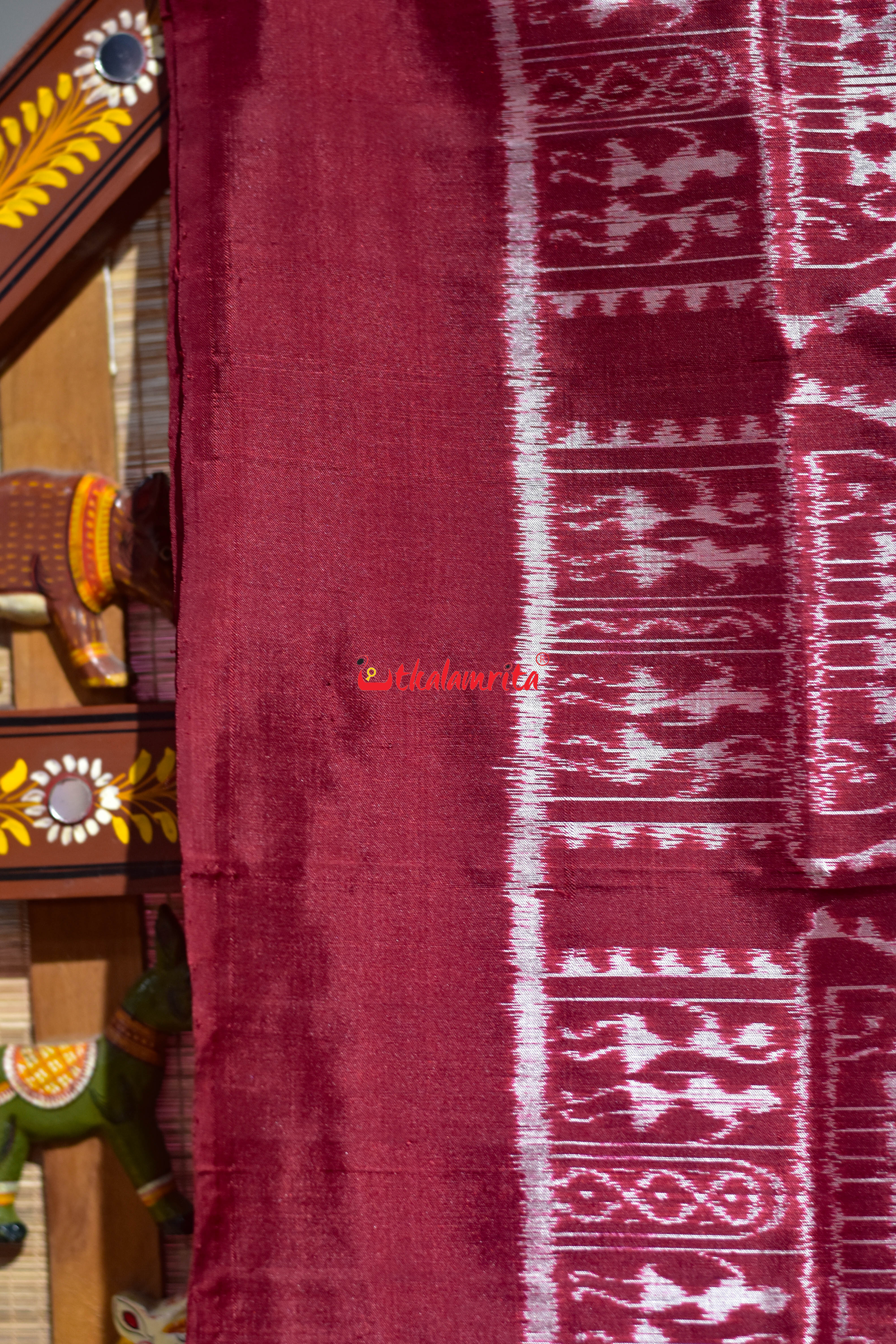 Dhadi Tribal Maroon Sambalpuri Silk Saree