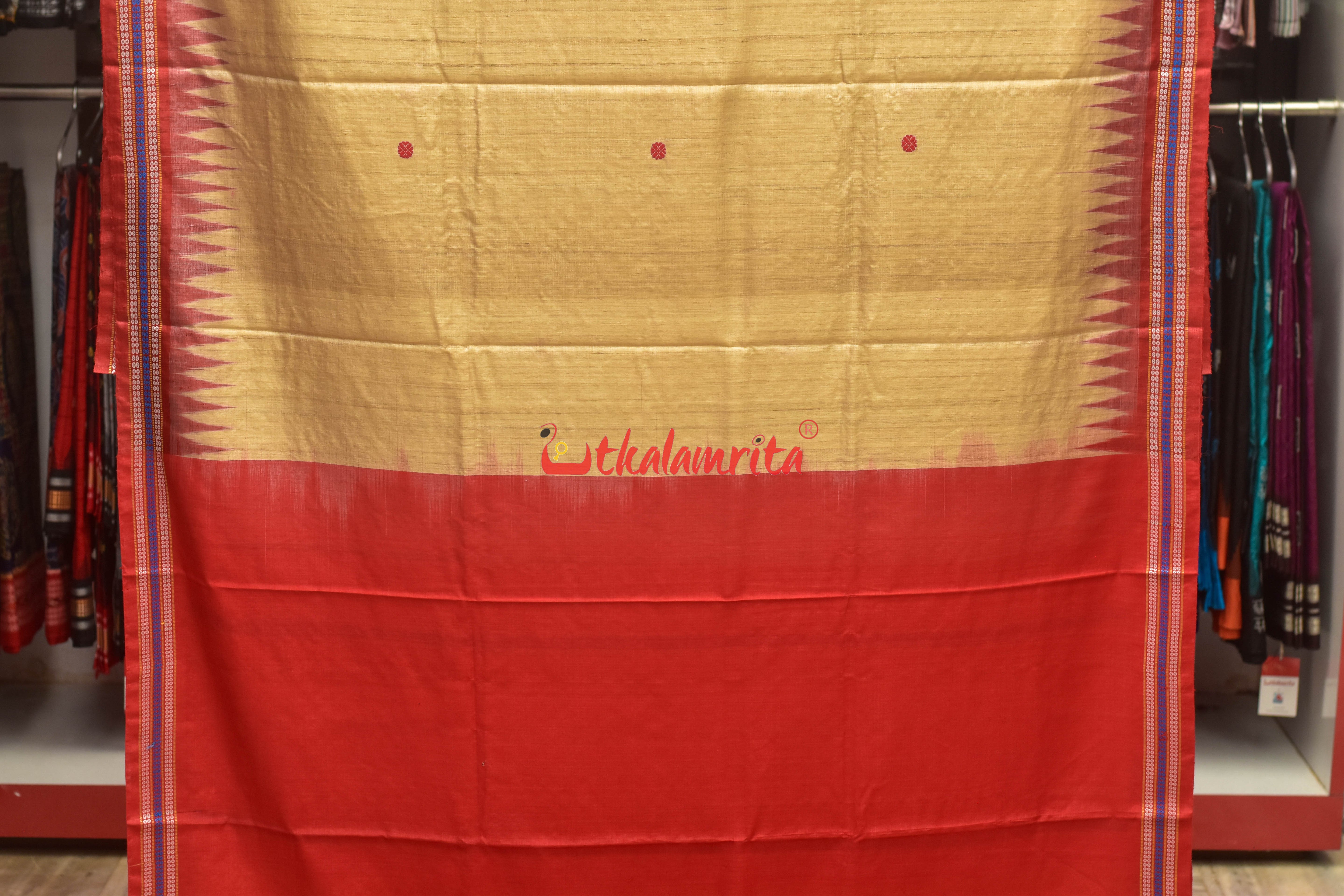 Natural Red Rudraksha Border Jaala Anchal Tussar Saree
