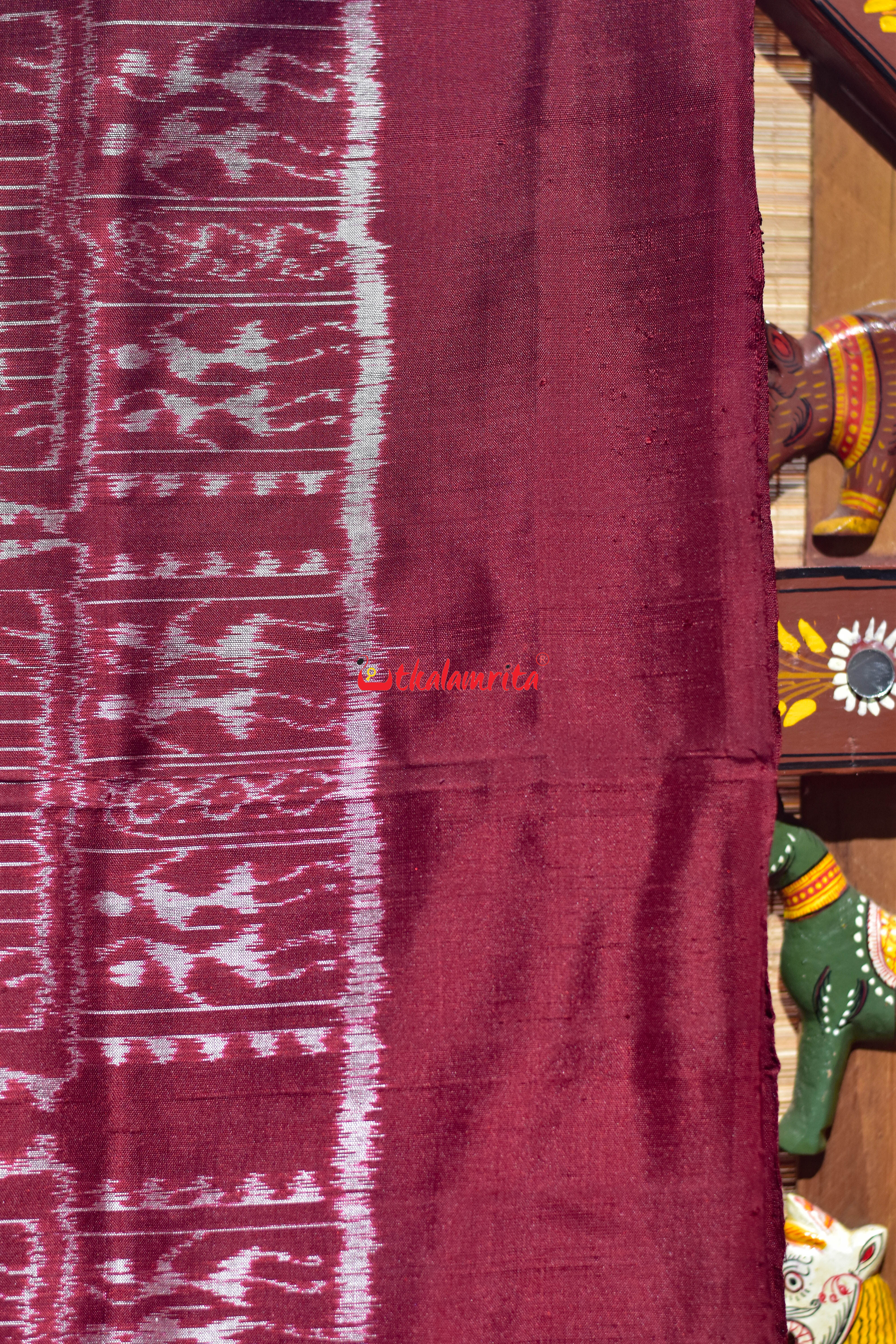 Dhadi Tribal Maroon Sambalpuri Silk Saree