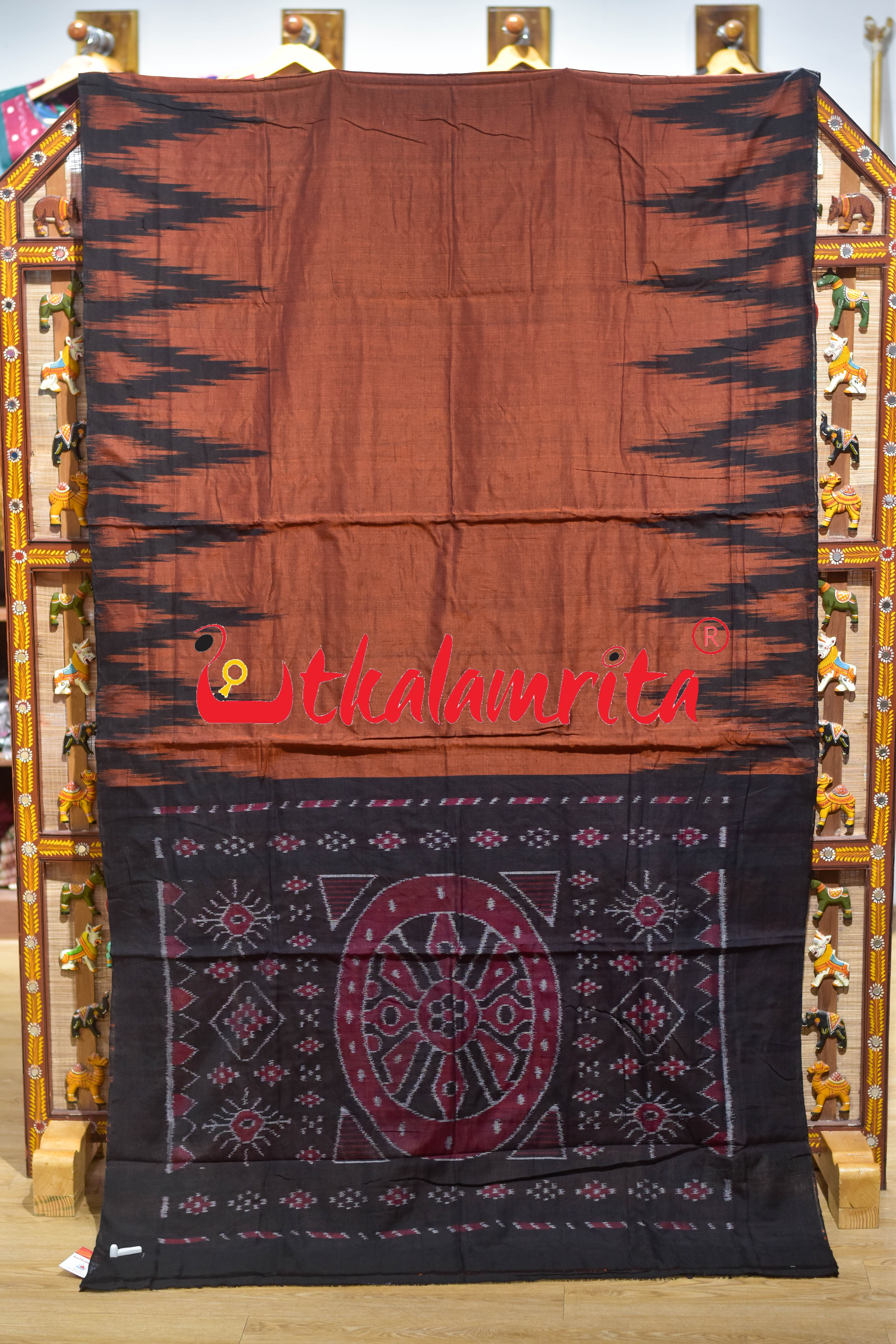 Rust Black Kargil Kumbha Cotton Saree