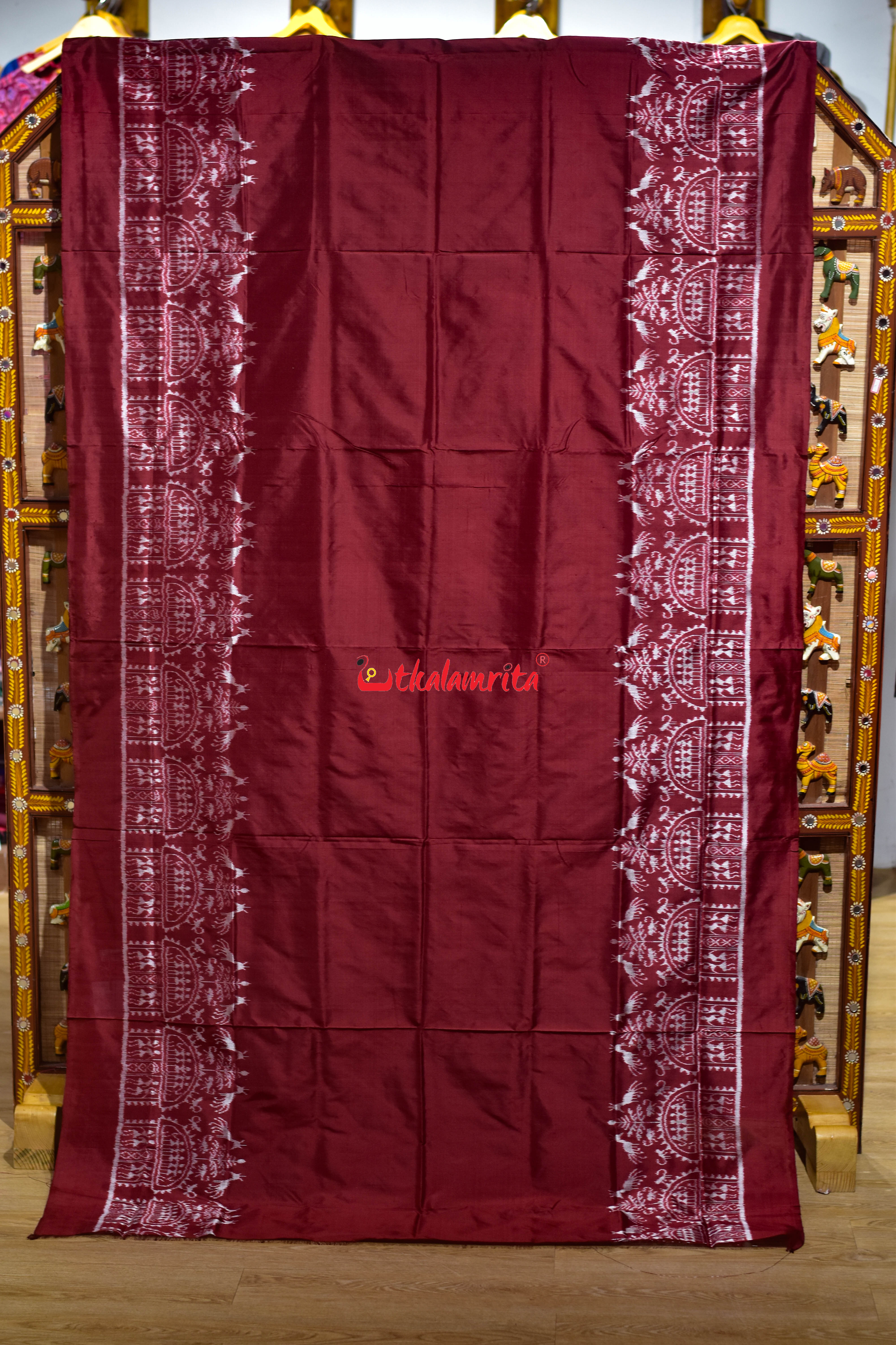 Dhadi Tribal Maroon Sambalpuri Silk Saree
