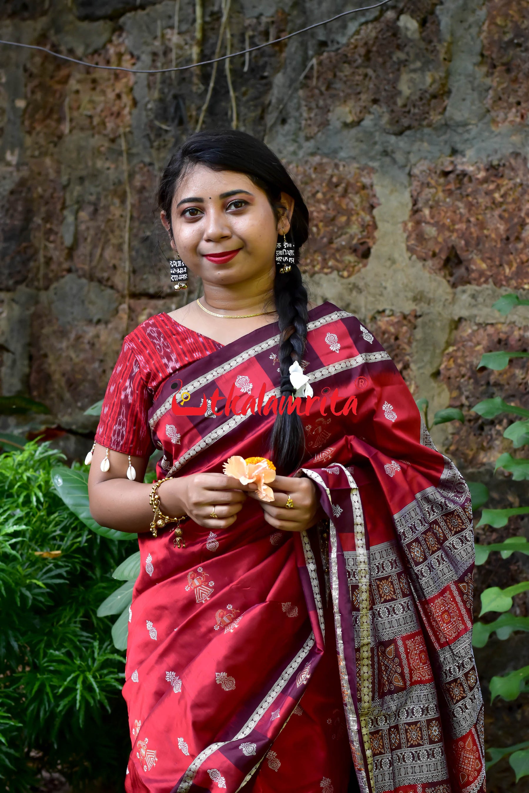 Red Coffee Dhadi Doll Bomkai Silk Saree