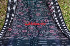 White Green Waves Black Khandua Cotton Saree