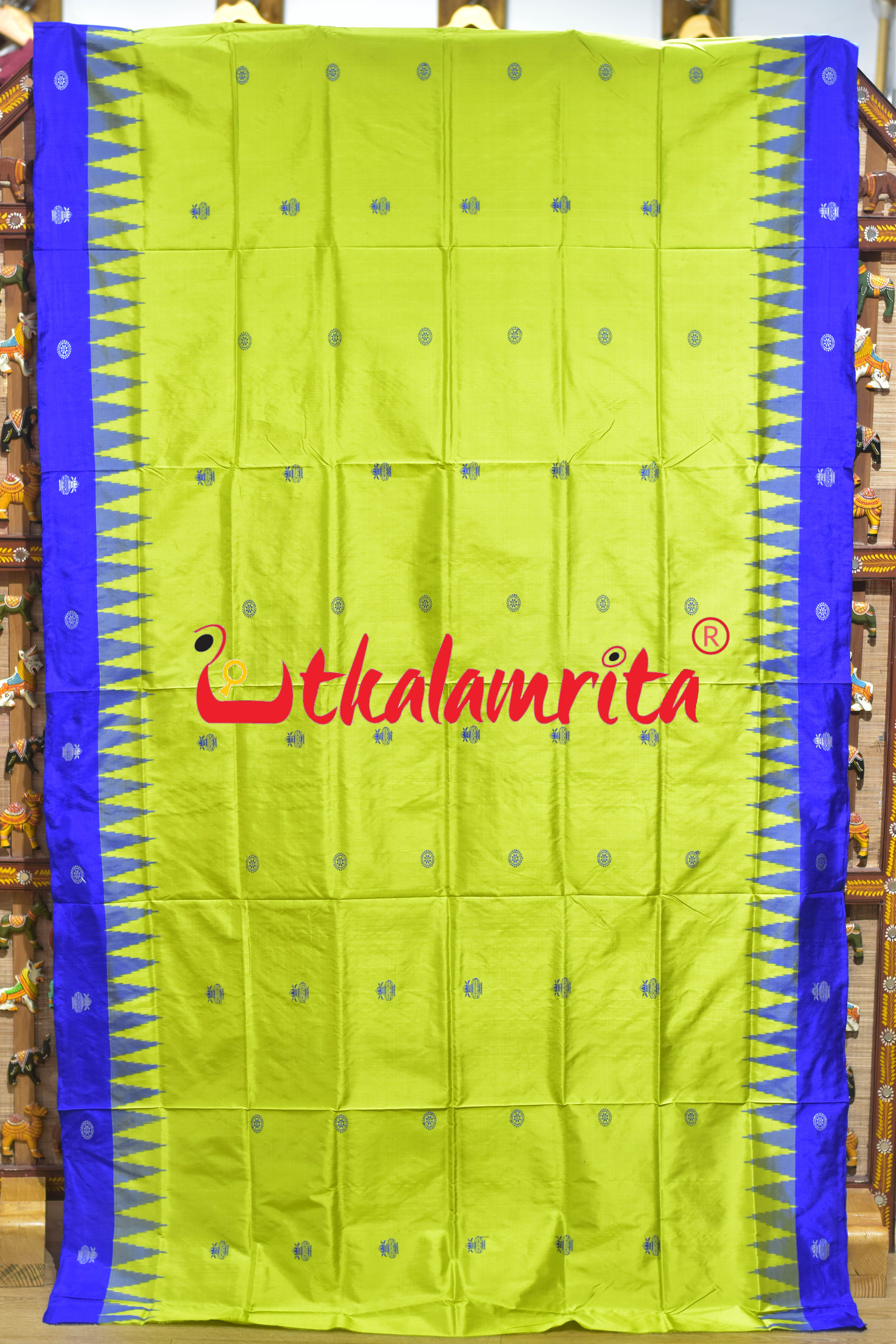 Neon Green Kalasa Blue Bomkai Silk Saree