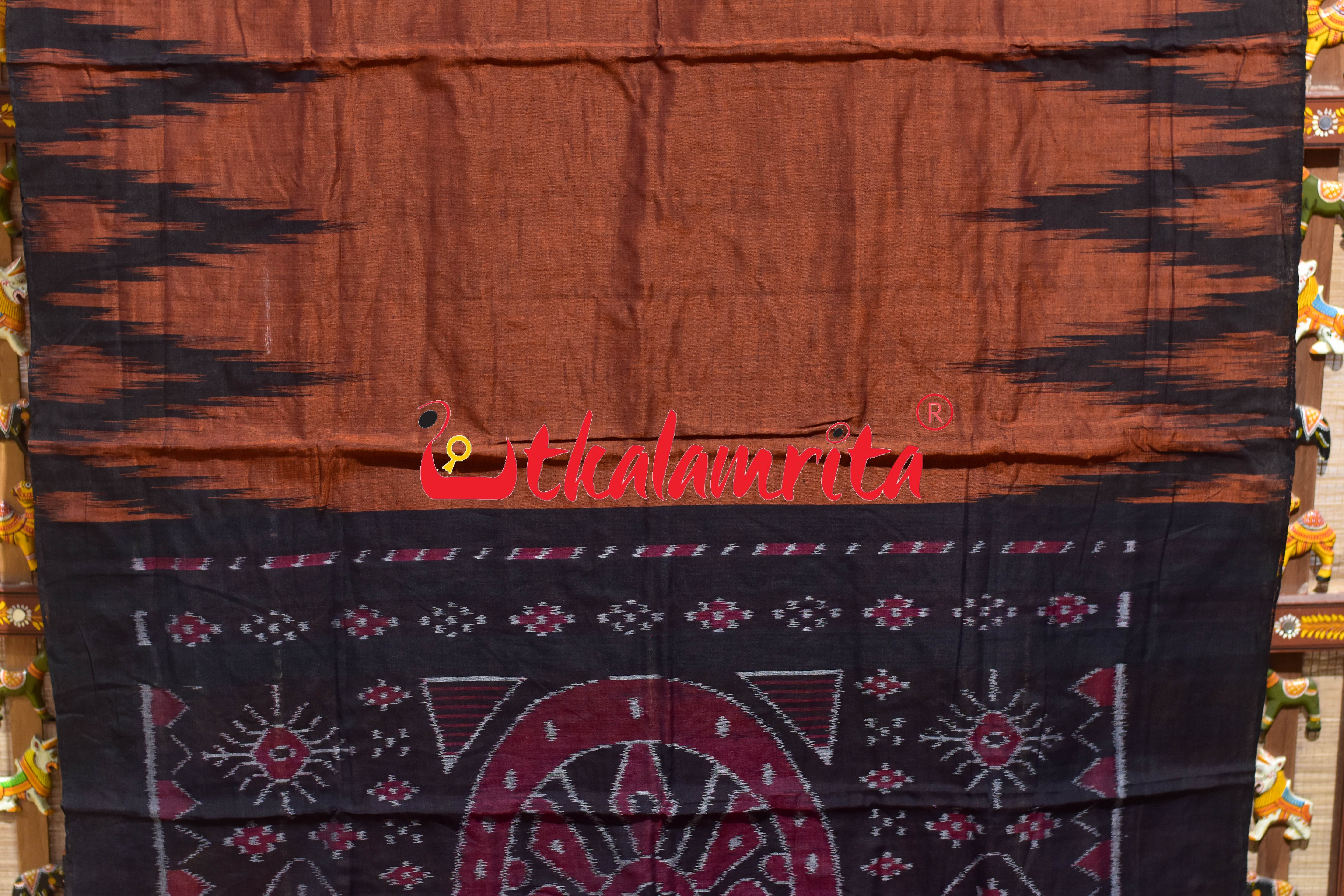 Rust Black Kargil Kumbha Cotton Saree