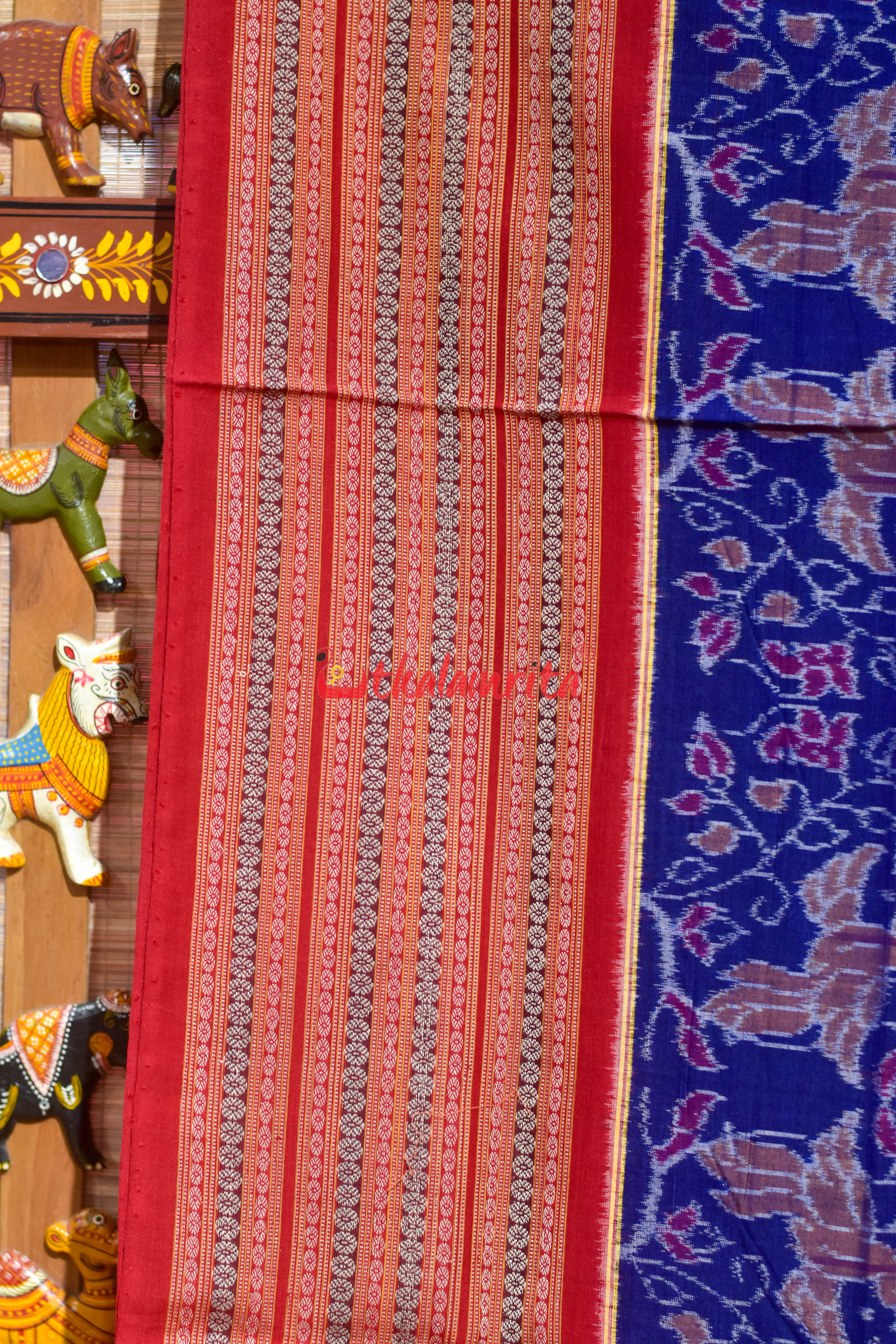 Blue Jungel Wide Border Sambalpuri Cotton Saree