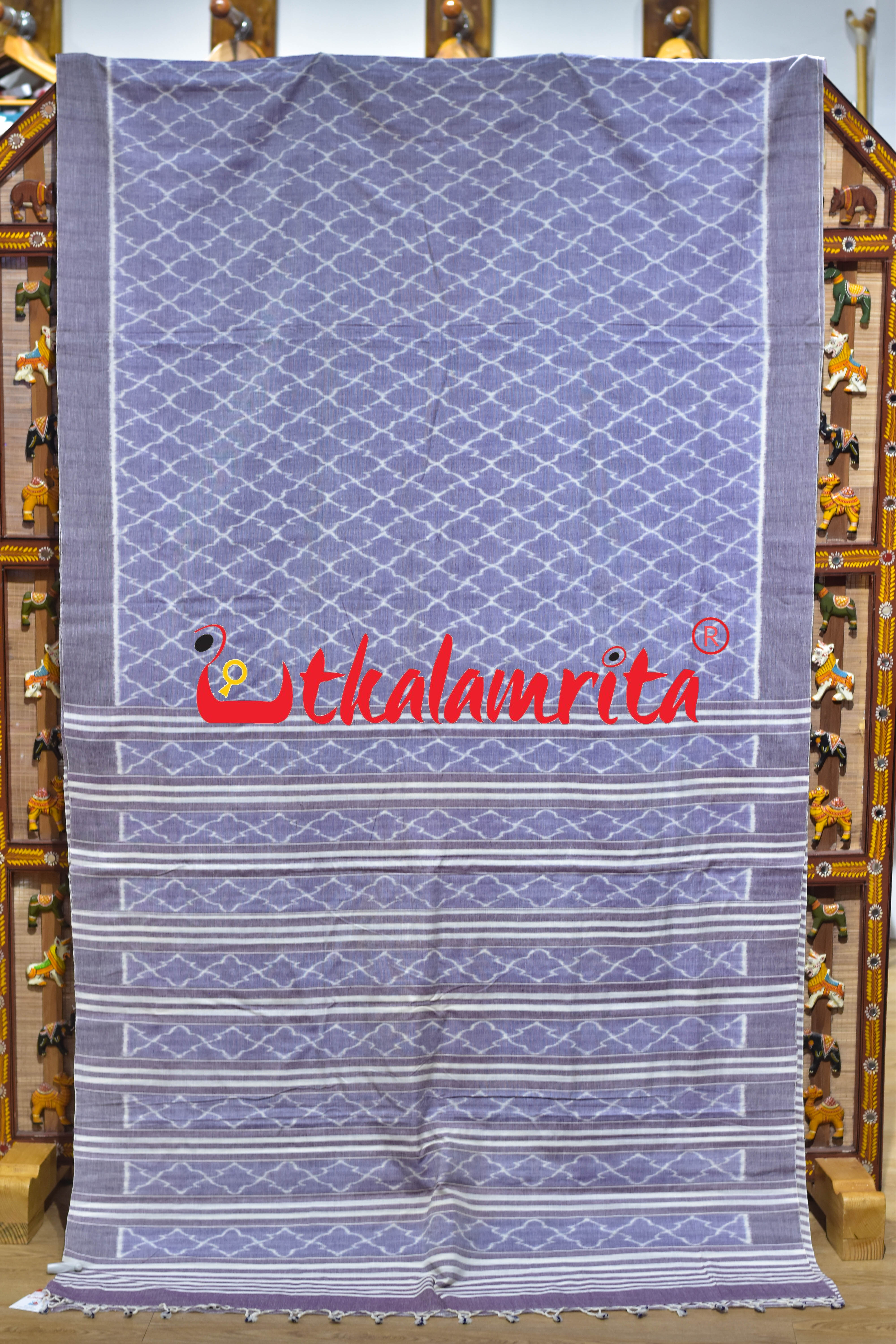Lavender Cross Fence Khandua Cotton Saree
