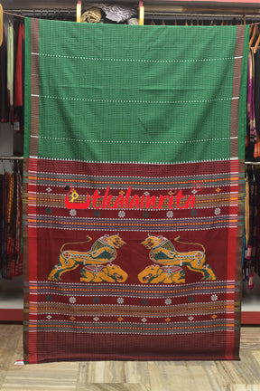 Double Gaja Singha Green Dhalapathar Cotton Saree