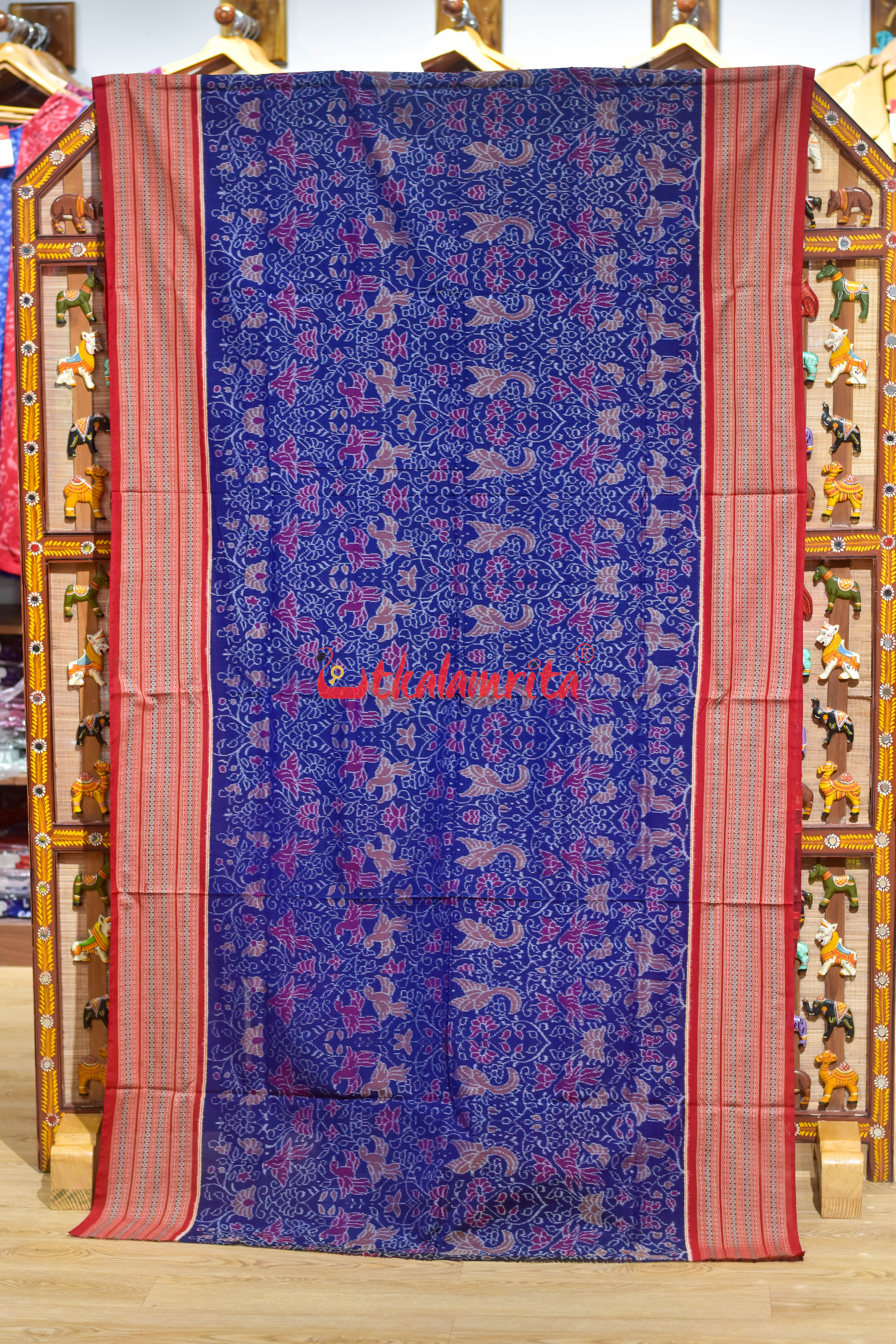 Blue Jungel Wide Border Sambalpuri Cotton Saree