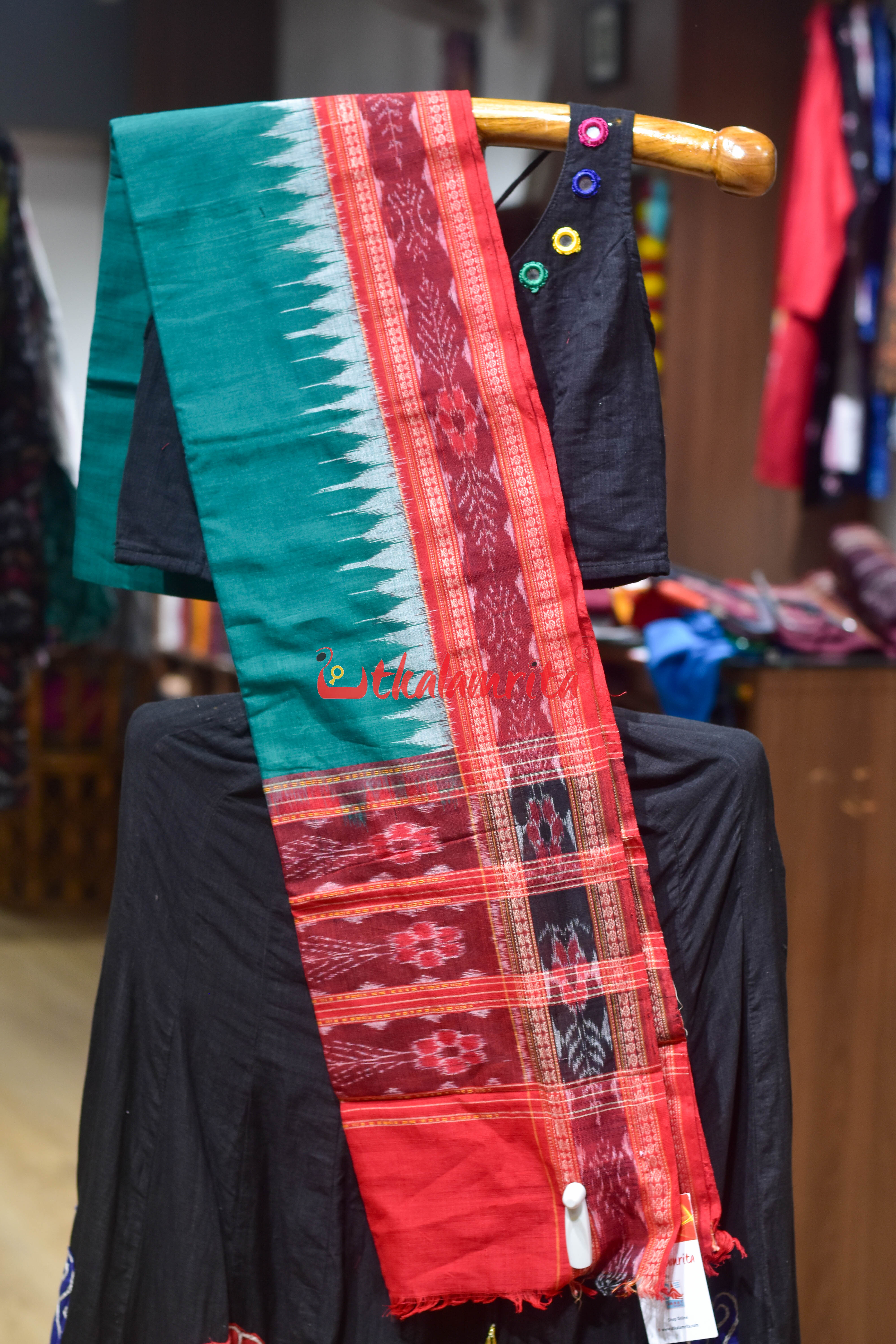 Green Red Flower Bandha Cotton (Dupatta)
