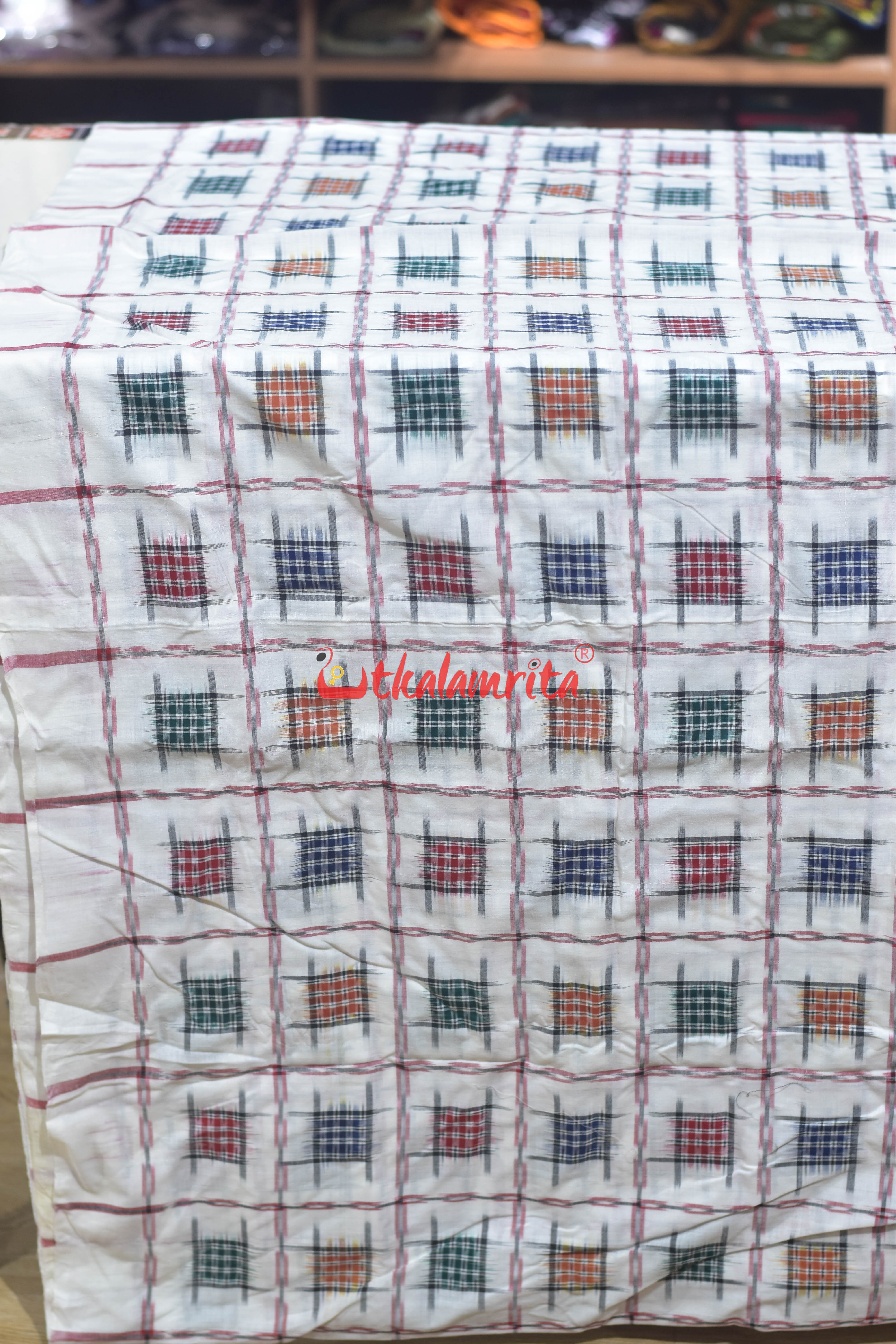 White Mini Aswini Sambalpuri Cotton (Fabric)