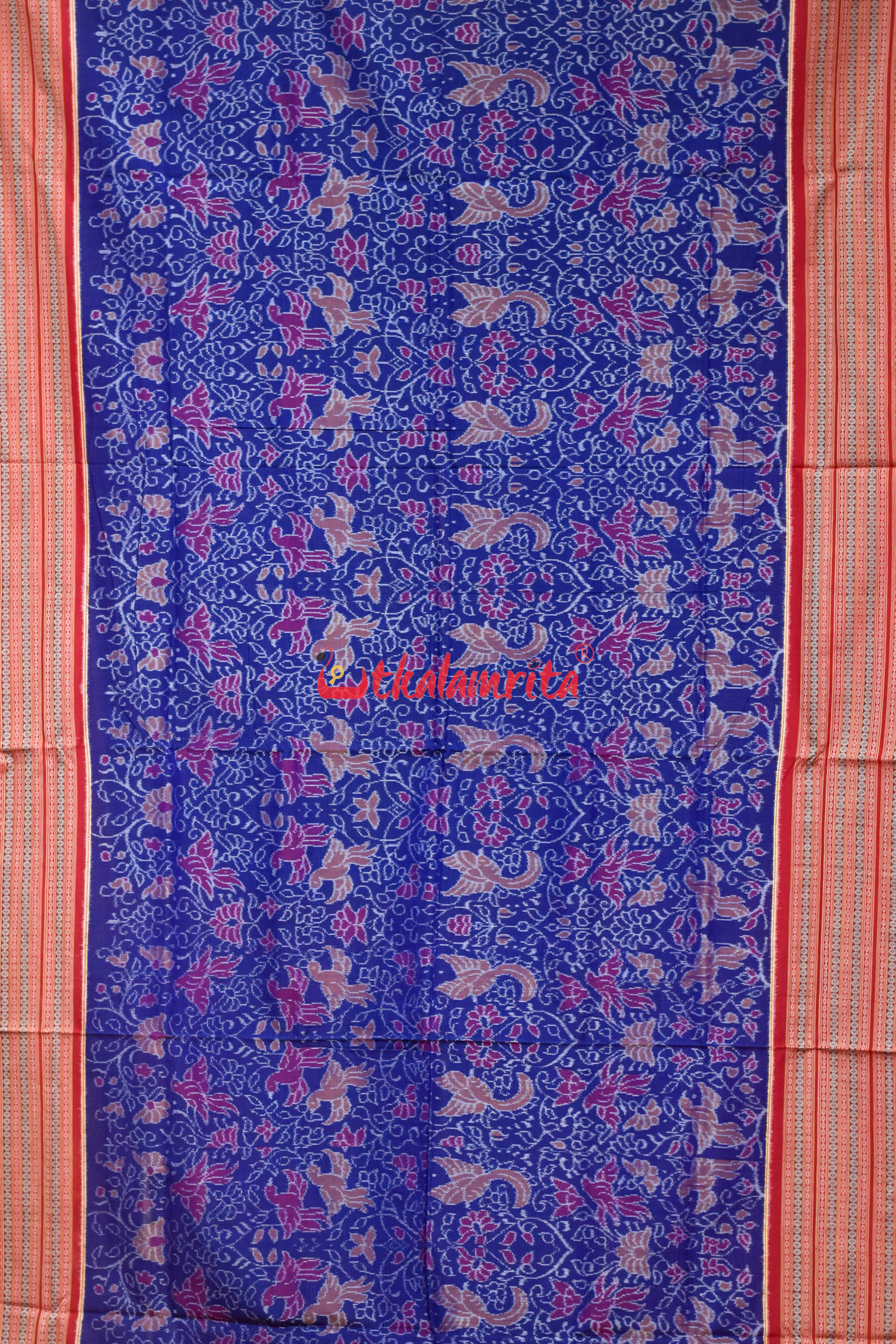 Blue Jungel Wide Border Sambalpuri Cotton Saree