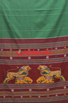 Double Gaja Singha Green Dhalapathar Cotton Saree