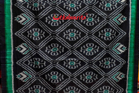 Black Green Flower Khandua Cotton Saree