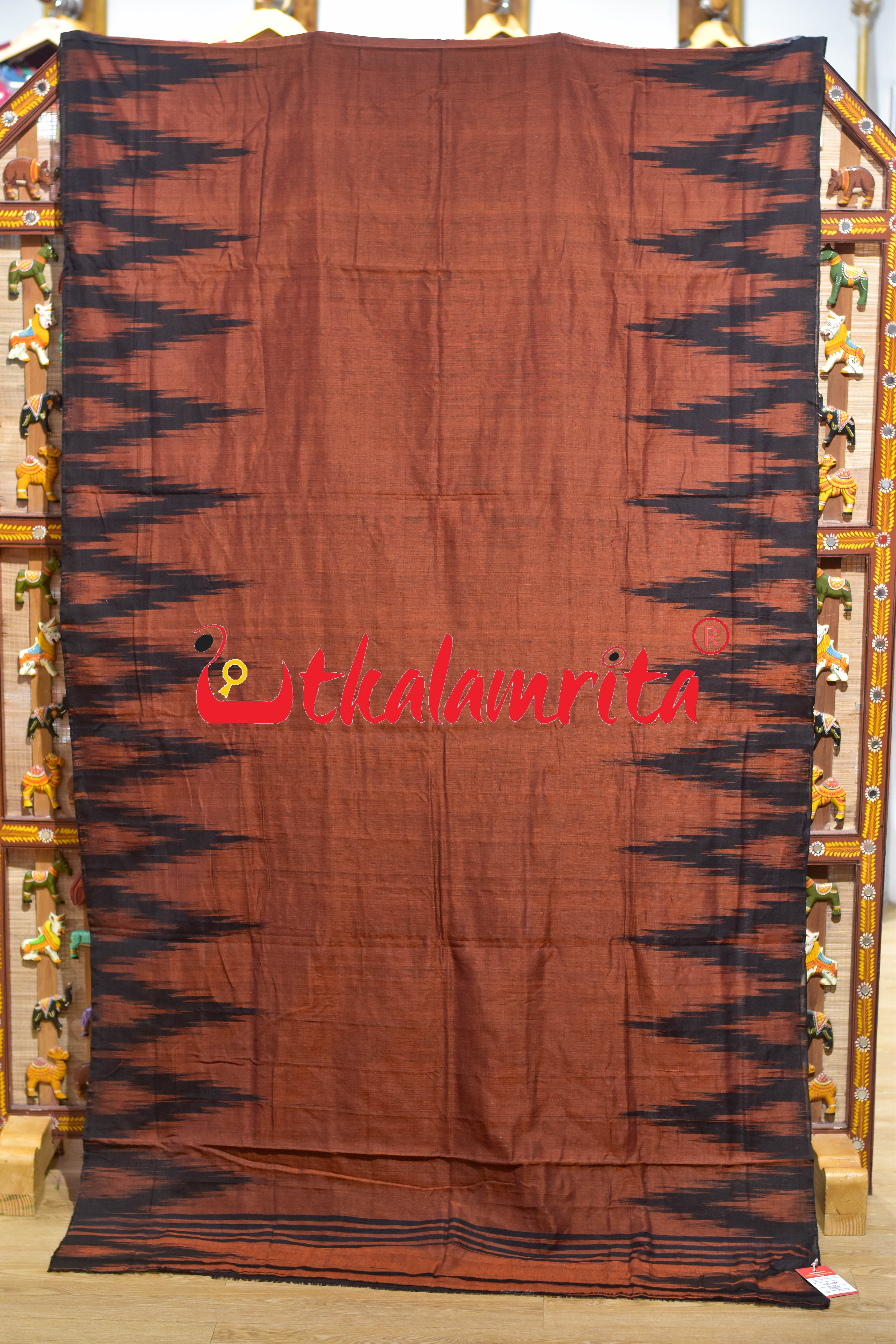 Rust Black Kargil Kumbha Cotton Saree