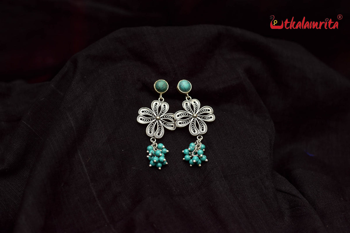 Turquoise Silver Flower Drops