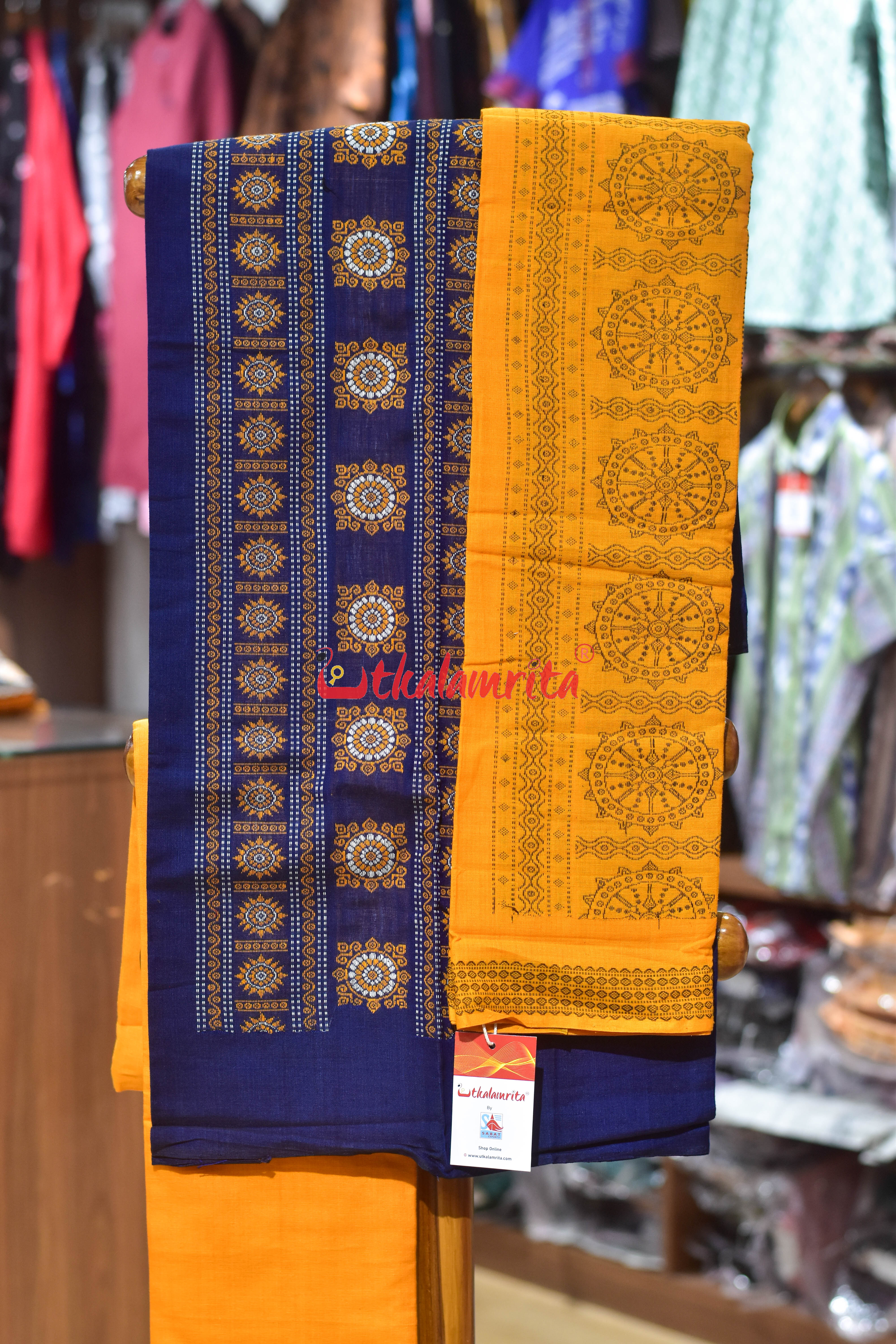 Royal Blue Yellow Flower Bomkai Dress Set