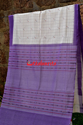 White Lavendar Phoda Kumbha Sambalpuri Cotton Saree