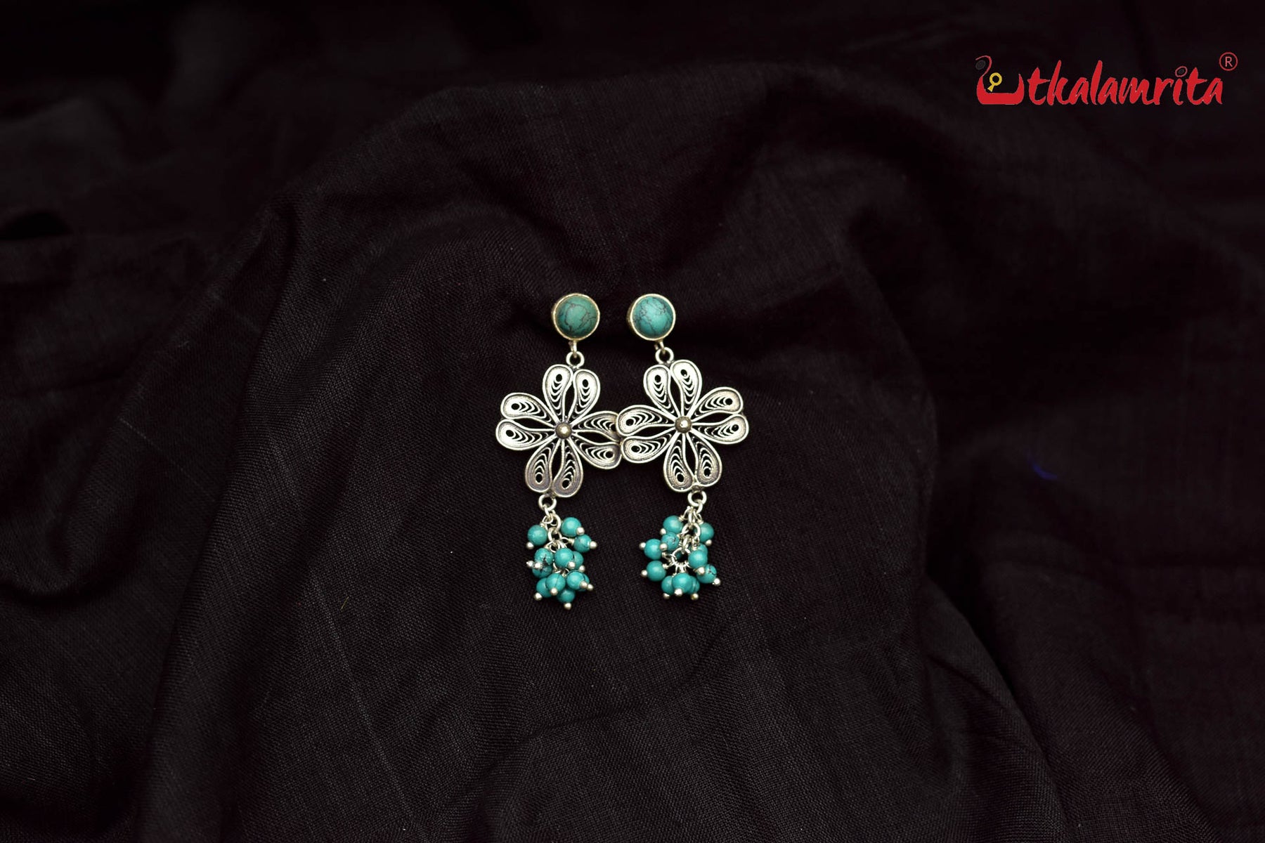 Turquoise Silver Flower Drops