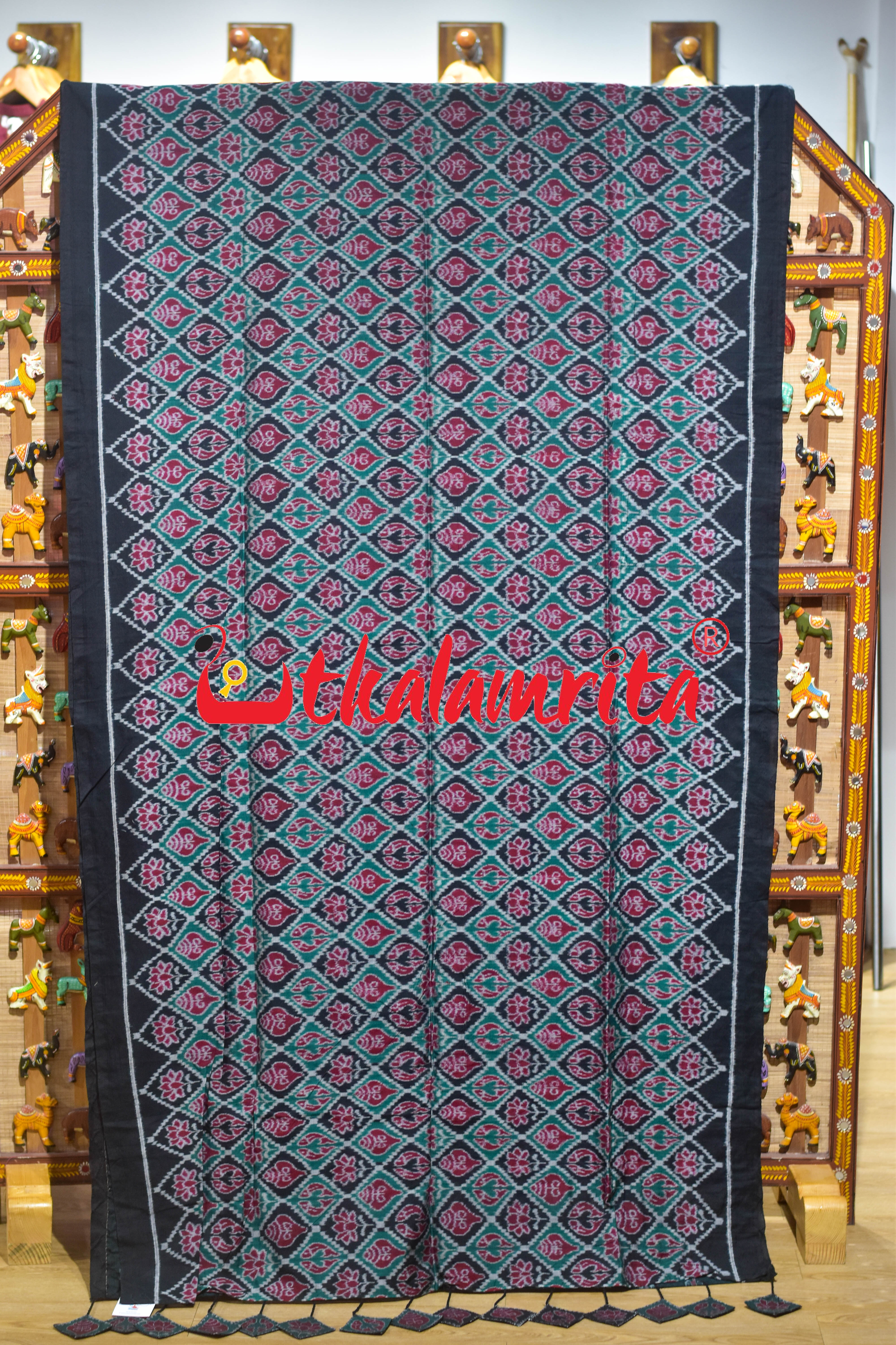 Fish Sankha Black Designer Sambalpuri Cotton Saree